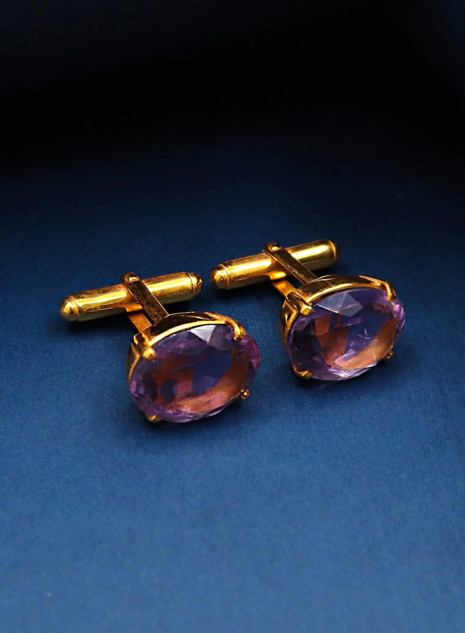 Purple Amethyst Gemstone Gold Plated Cufflinks Jewelry - VJewels