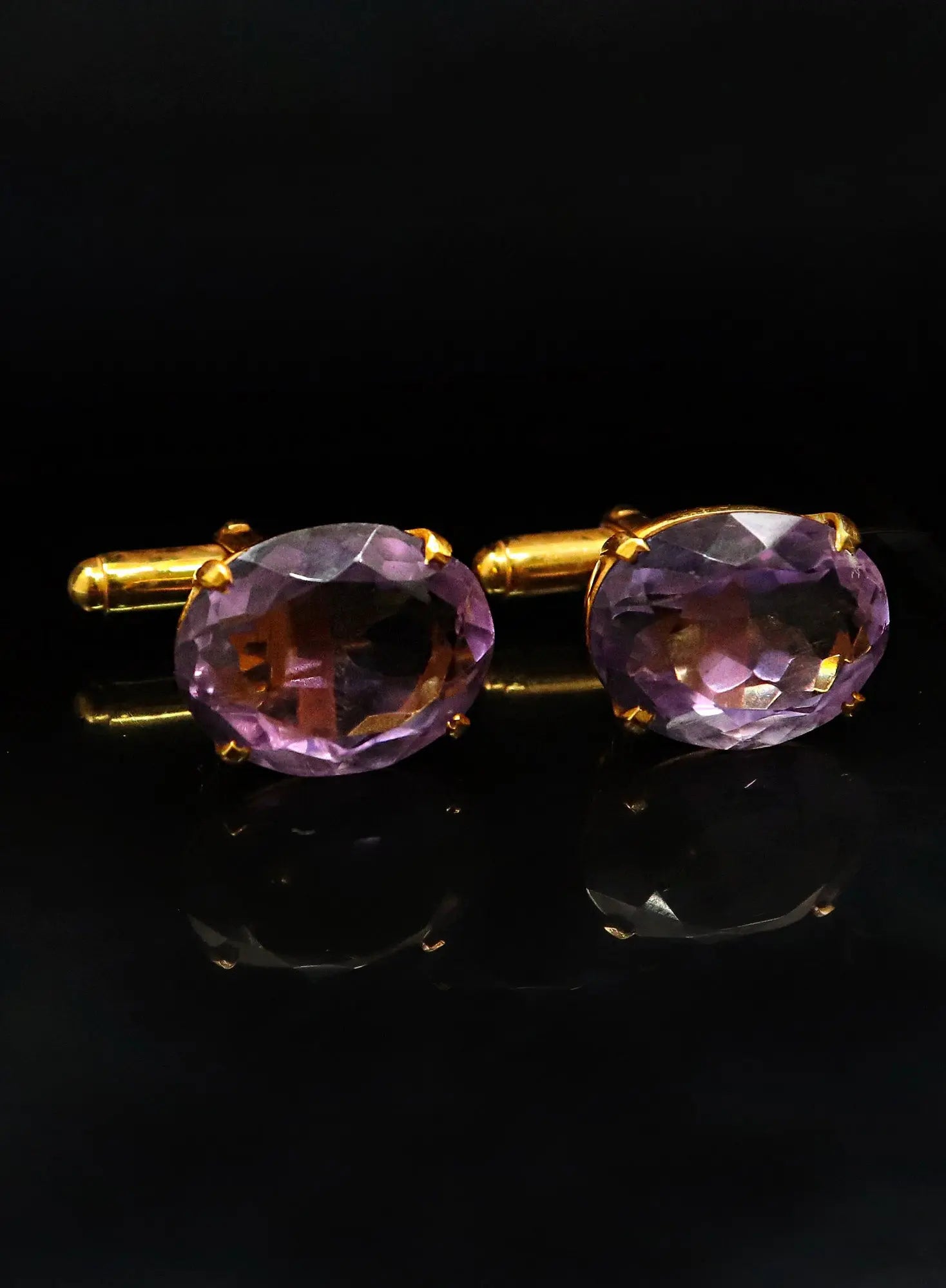 Purple Amethyst Gemstone Gold Plated Cufflinks Jewelry - VJewels