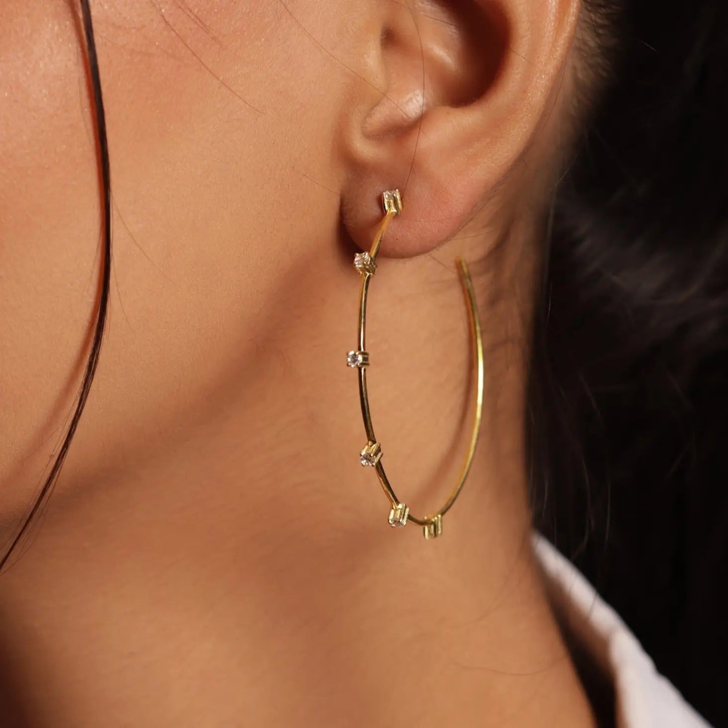 Large Gold Plated Hoop Earring With CZ Embellishments Earring Jewelry