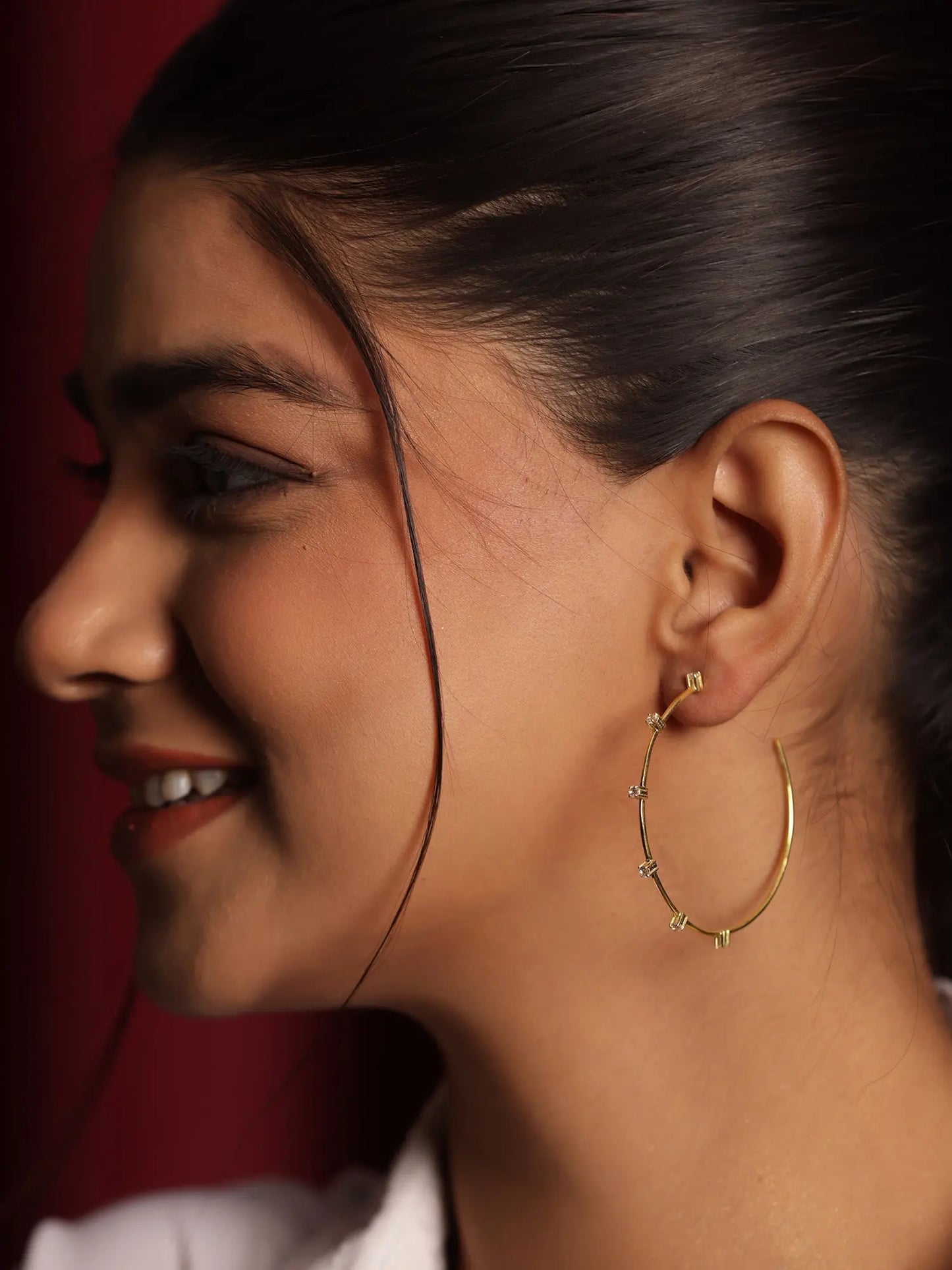 Large Gold Plated Hoop Earring With CZ Embellishments Earring Jewelry