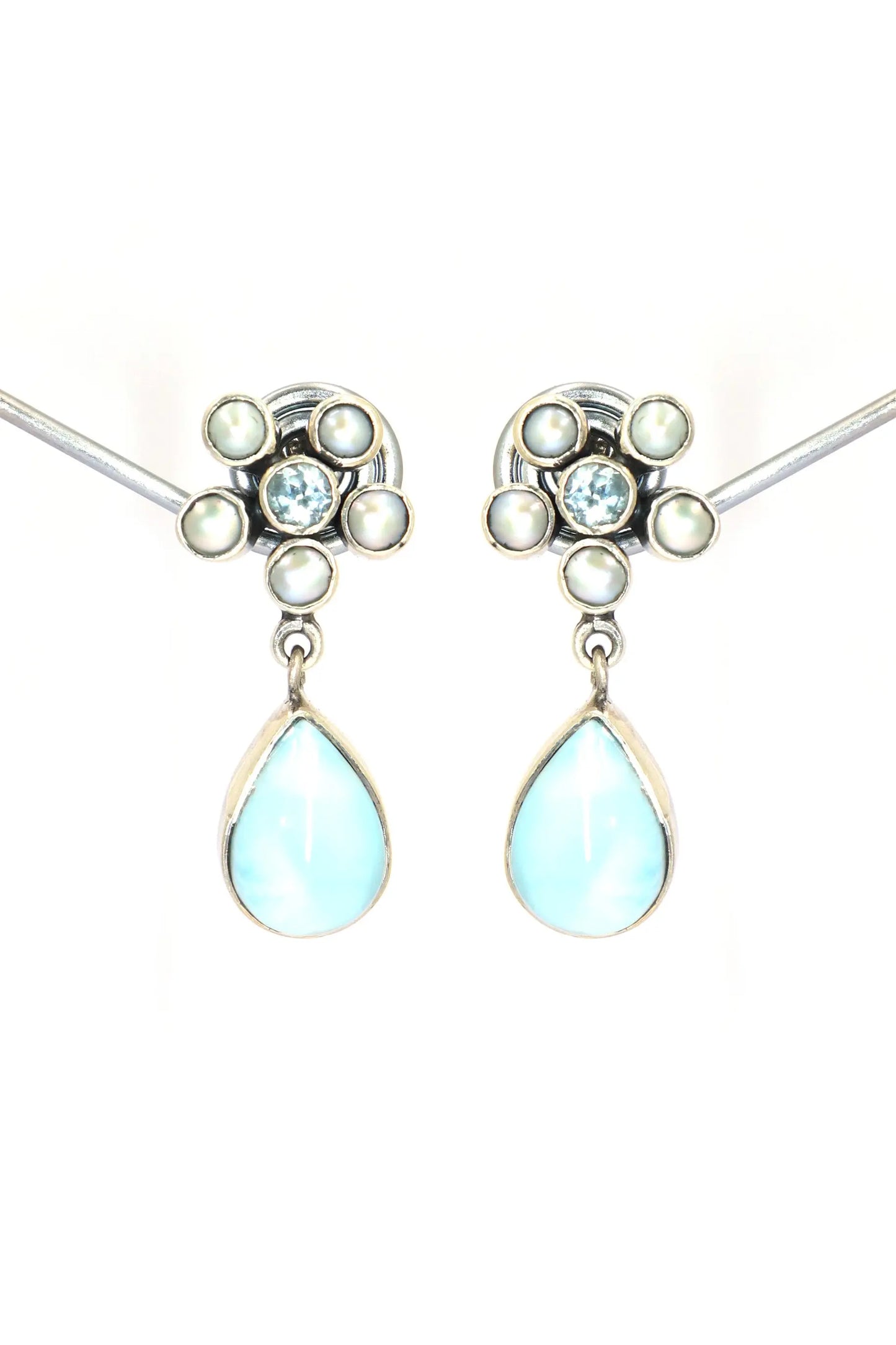 Larimar with Blue Topaz And Pearl Gemstone Earring Jewelry