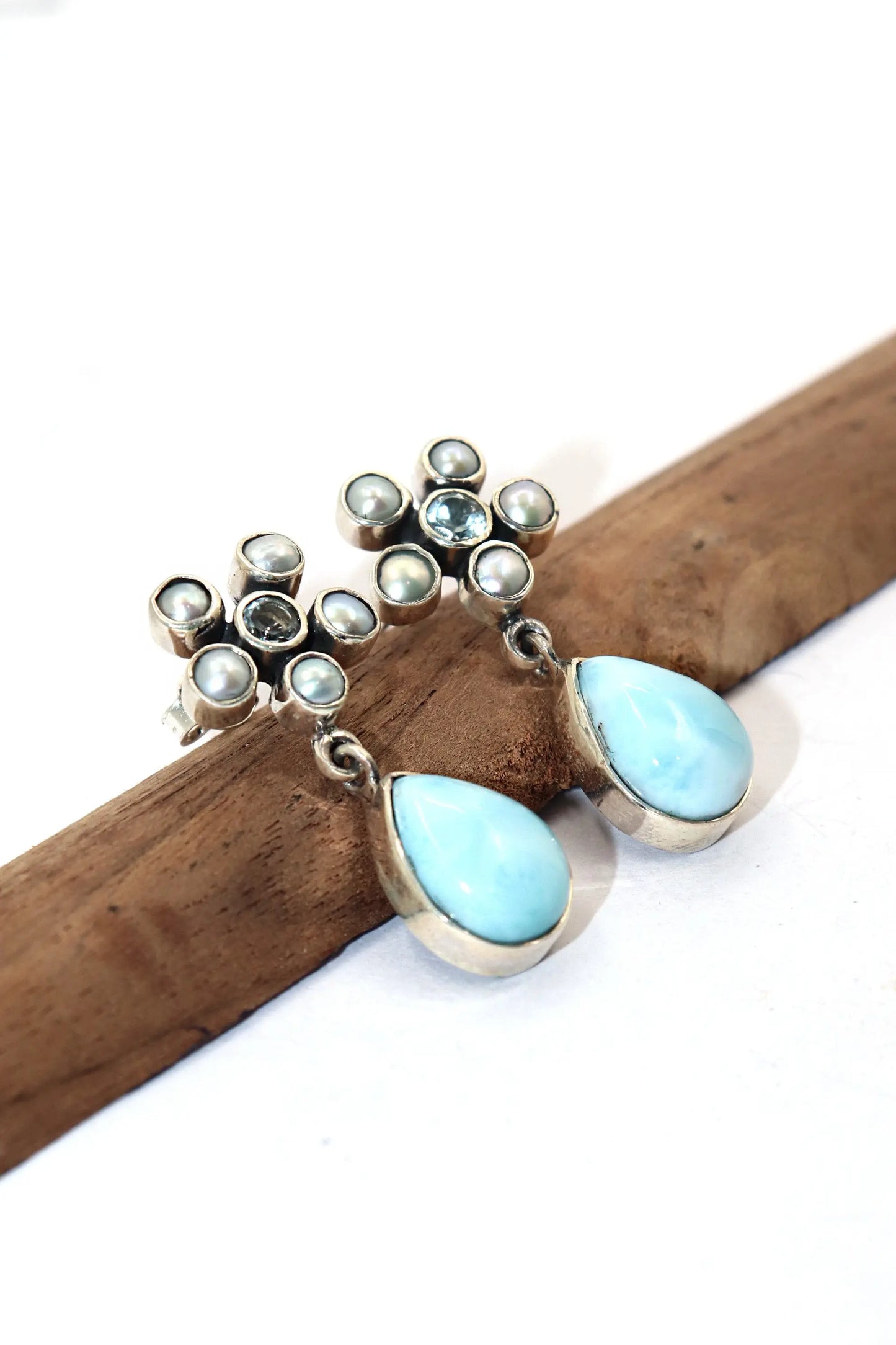 Larimar with Blue Topaz And Pearl Gemstone Earring Jewelry