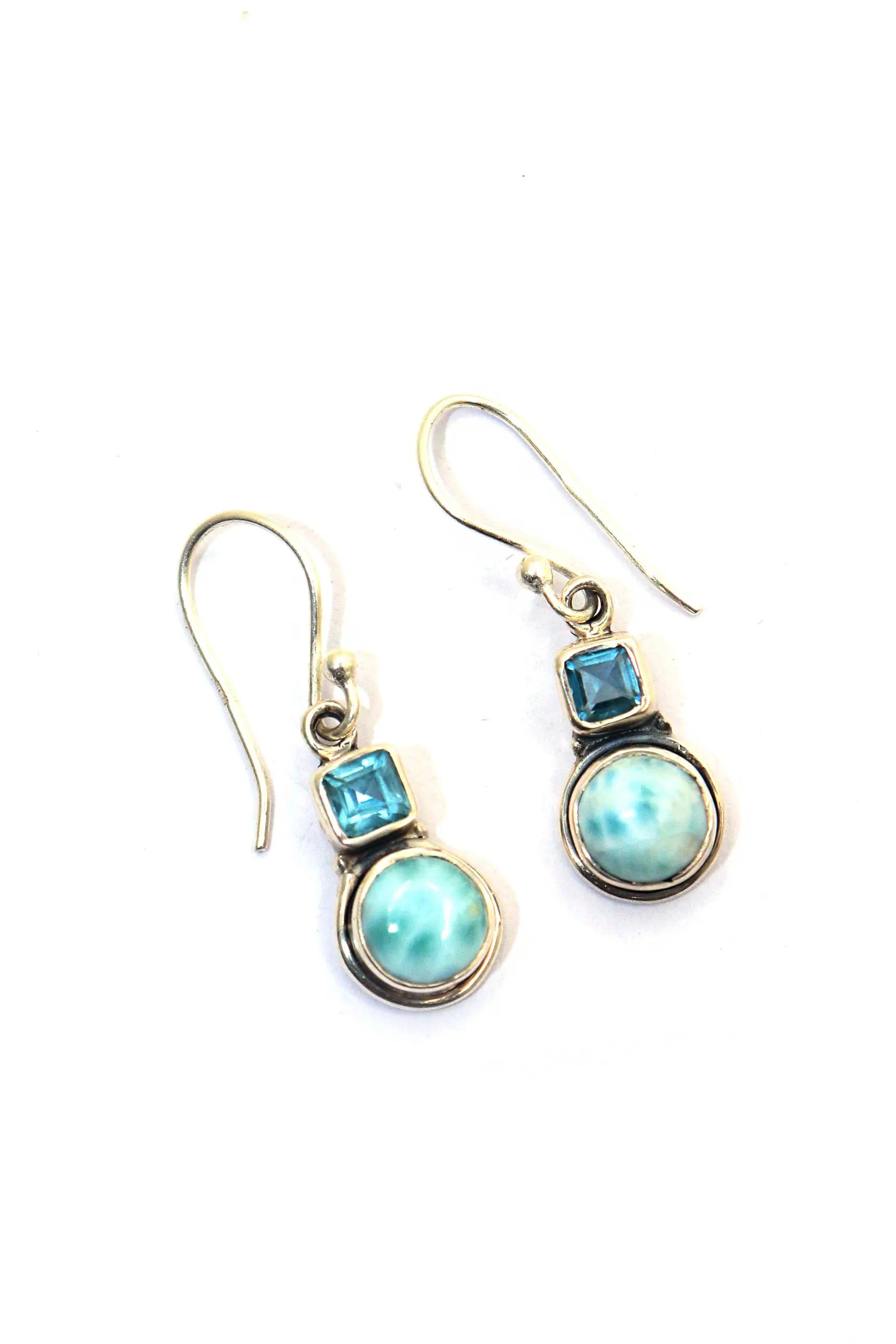 Light Weight Minimalist Design Larimar with Blue Topaz Gemstone Earring Jewelry