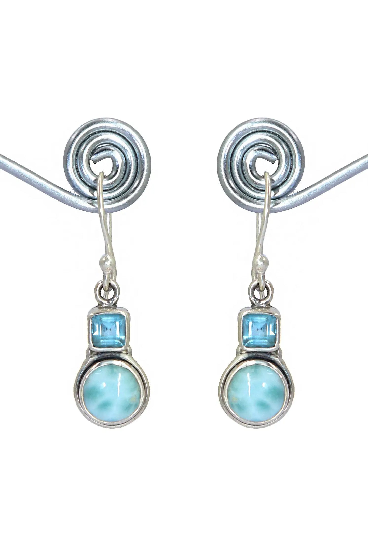 Light Weight Minimalist Design Larimar with Blue Topaz Gemstone Earring Jewelry