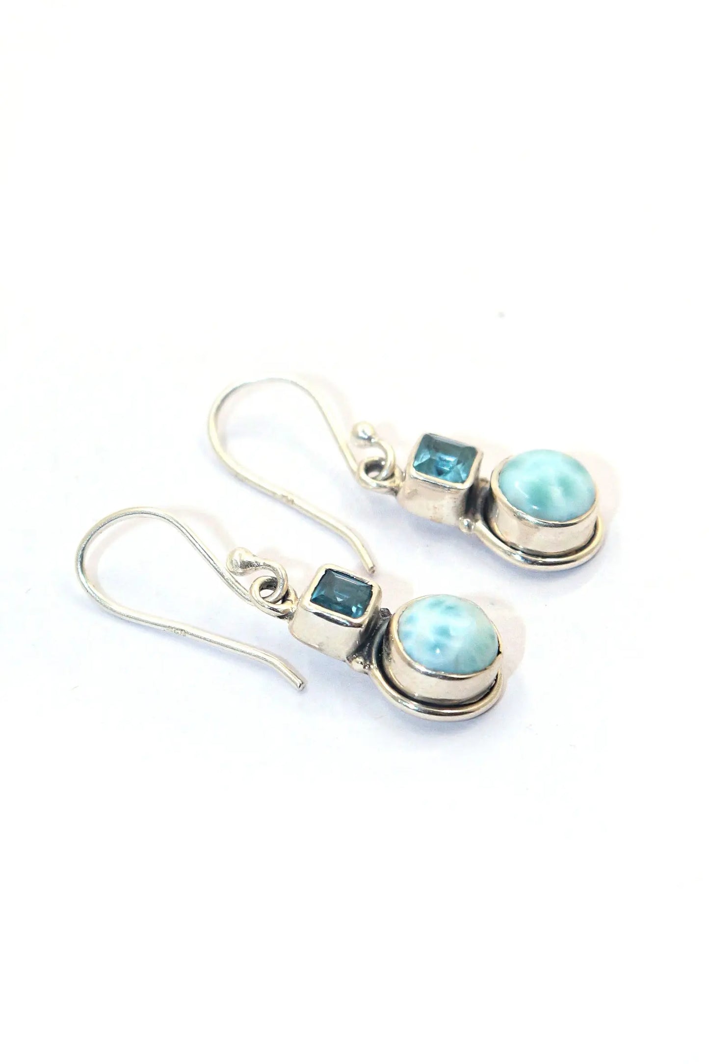 Light Weight Minimalist Design Larimar with Blue Topaz Gemstone Earring Jewelry