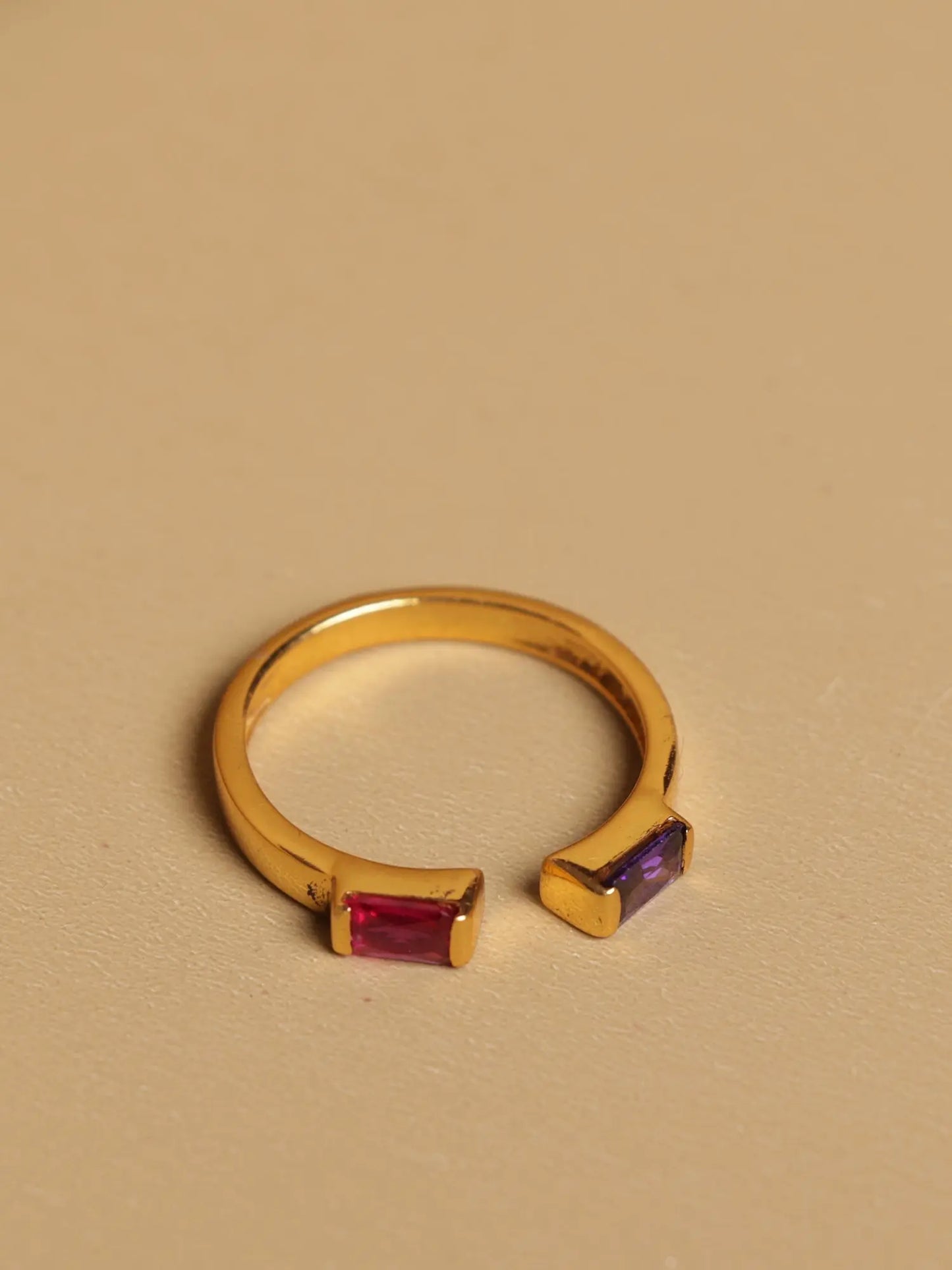 Little Ruby Stone DAO Bagutte Open Ring 18Kt Gold Plated