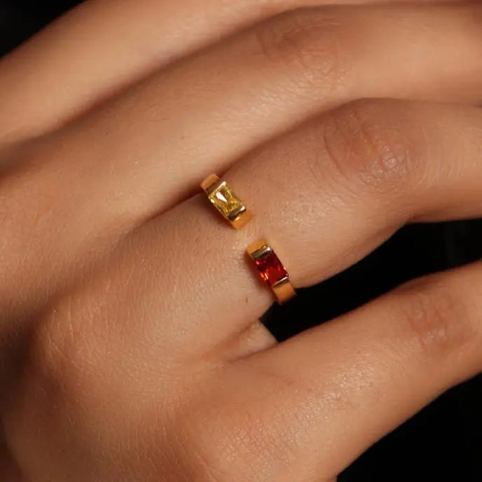 Little Two Stone DAO Bagutte Open Ring 18Kt Gold Plated