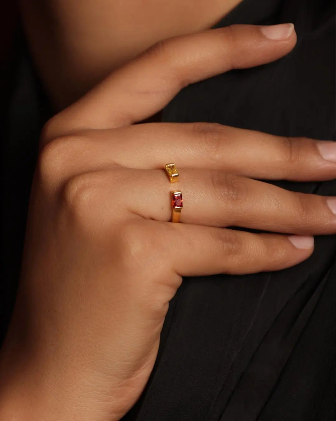 Little Two Stone DAO Bagutte Open Ring 18Kt Gold Plated