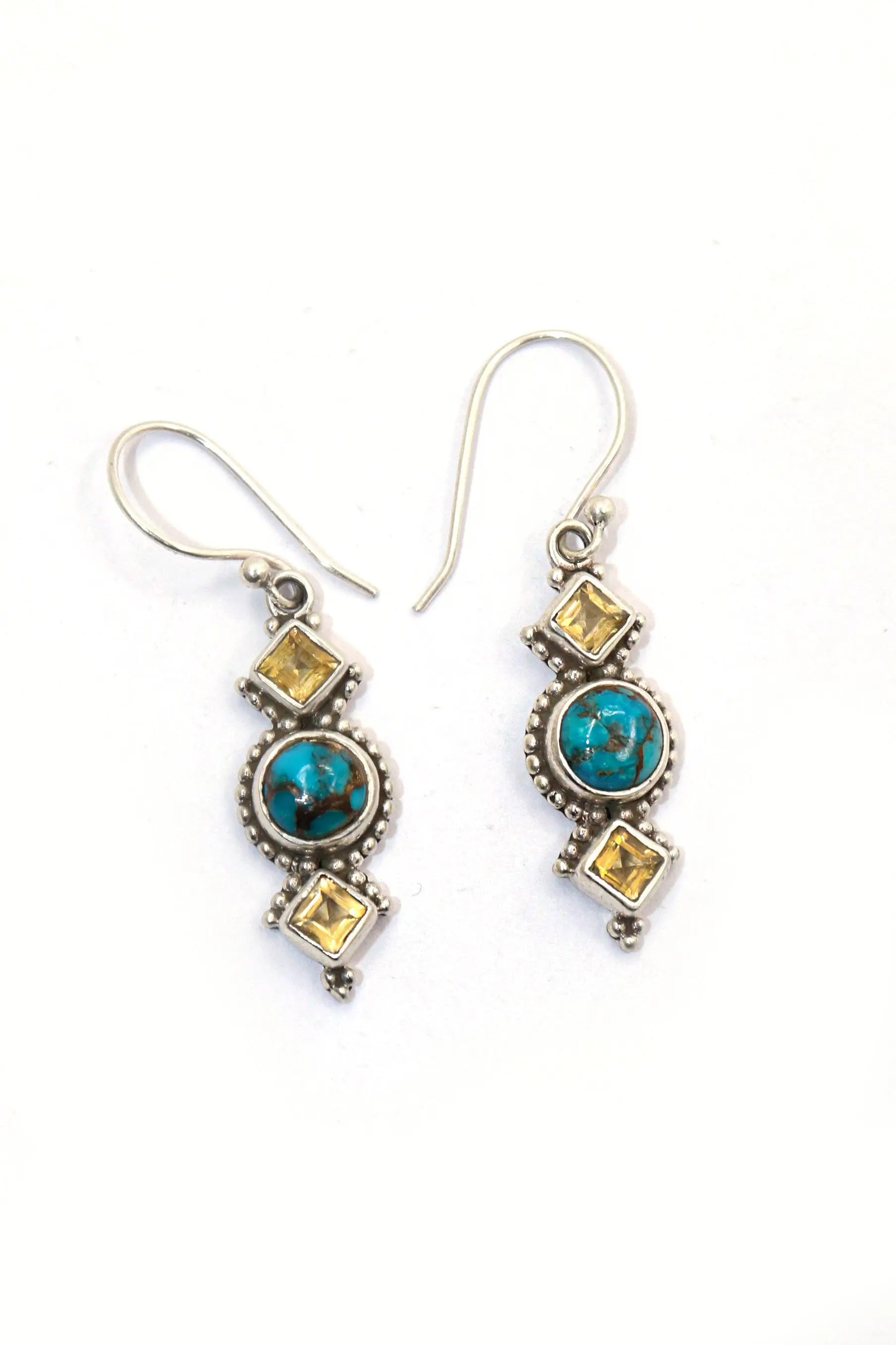 Luxurious Citrine And Turquoise Gemstone Earrings Touch of Brilliance Jewelry