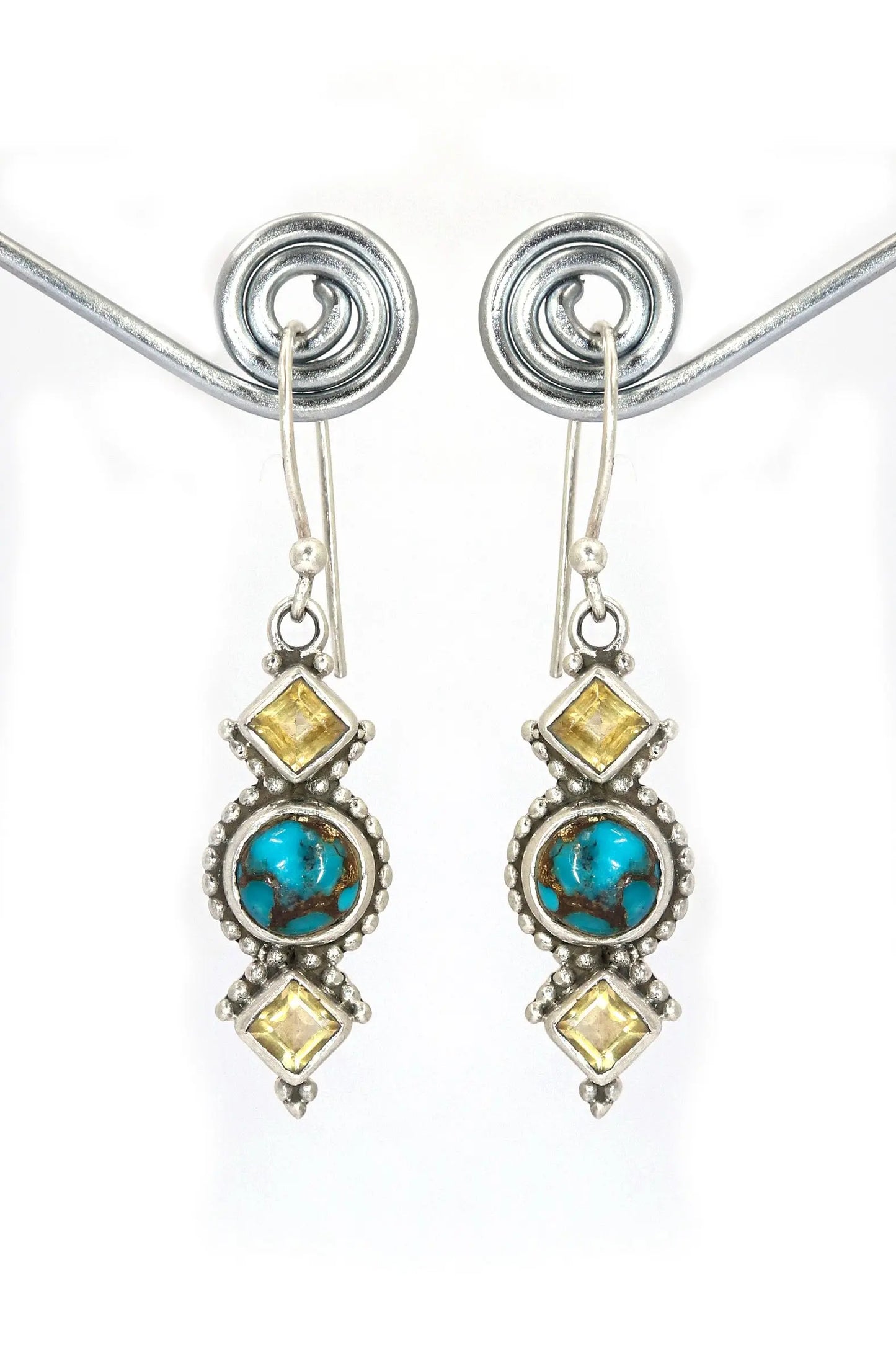 Luxurious Citrine And Turquoise Gemstone Earrings Touch of Brilliance Jewelry