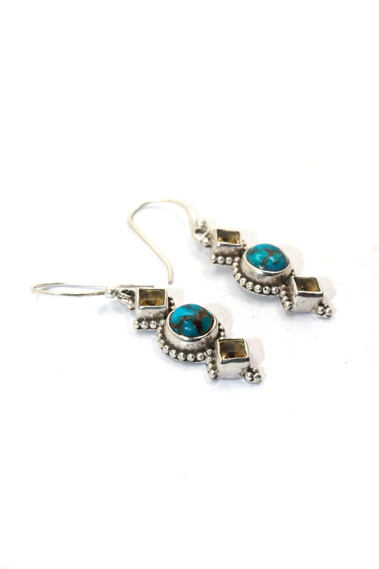 Luxurious Citrine And Turquoise Gemstone Earrings Touch of Brilliance Jewelry