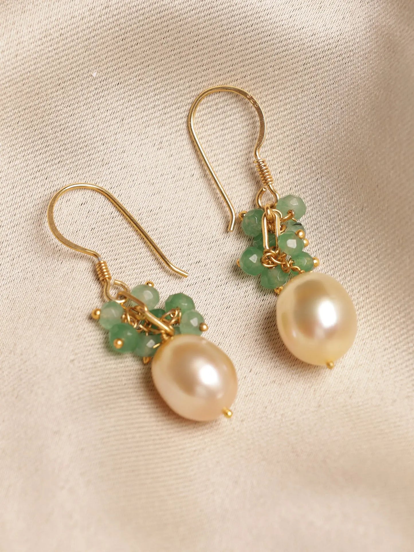 Luxurious Fresh Pearl & Emerald Gold Plated Grapes Hook Earrings Jewelry