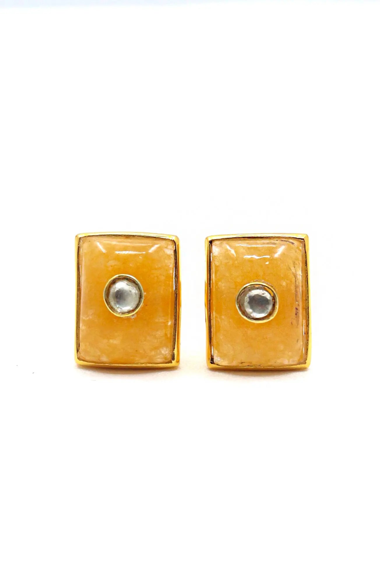 Luxury Men’s Cufflinks with Moissanite and Mango Quartz's Gemstones in Gold Plating Jewelry