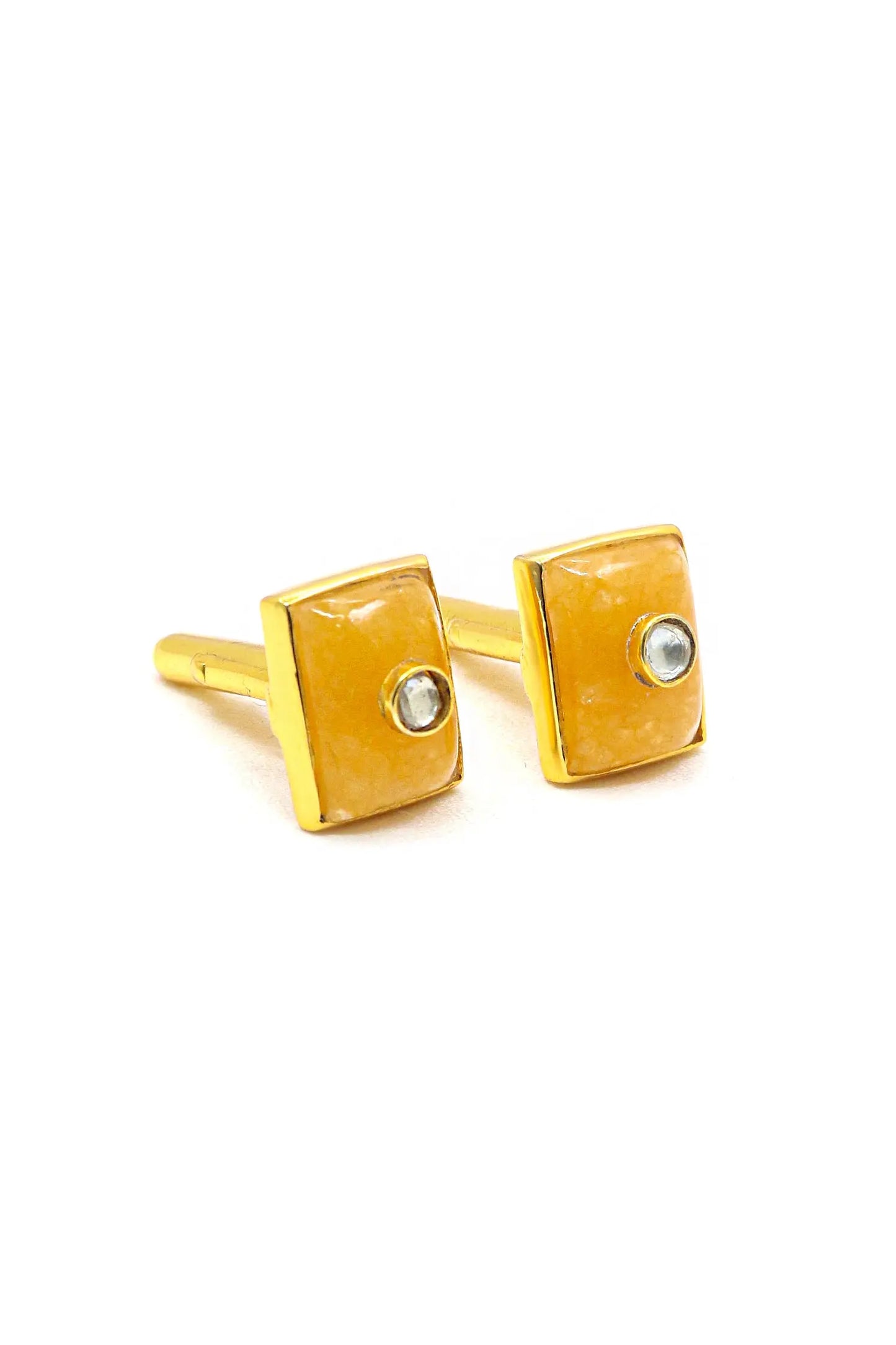 Luxury Men’s Cufflinks with Moissanite and Mango Quartz's Gemstones in Gold Plating Jewelry