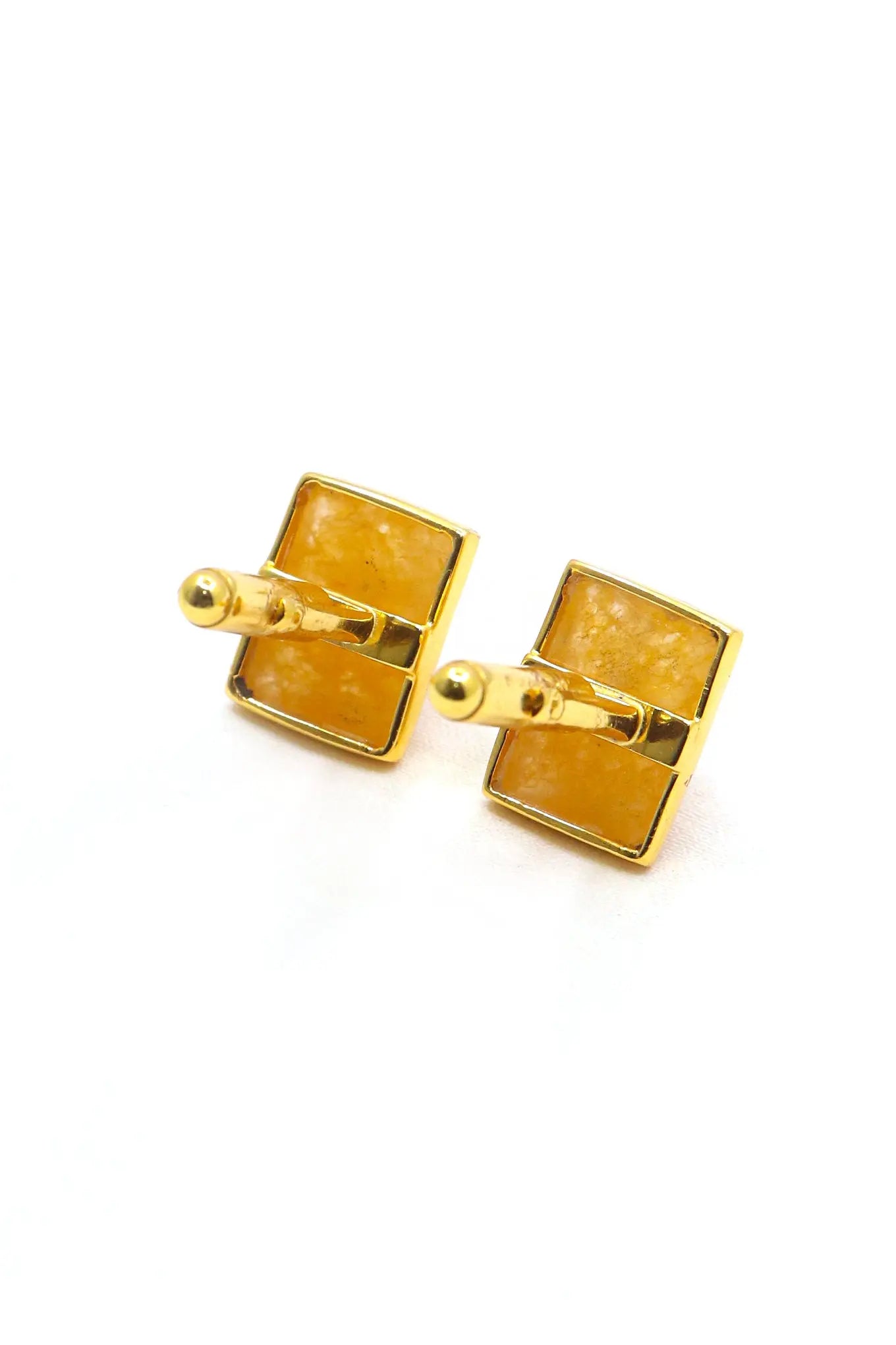 Luxury Men’s Cufflinks with Moissanite and Mango Quartz's Gemstones in Gold Plating Jewelry