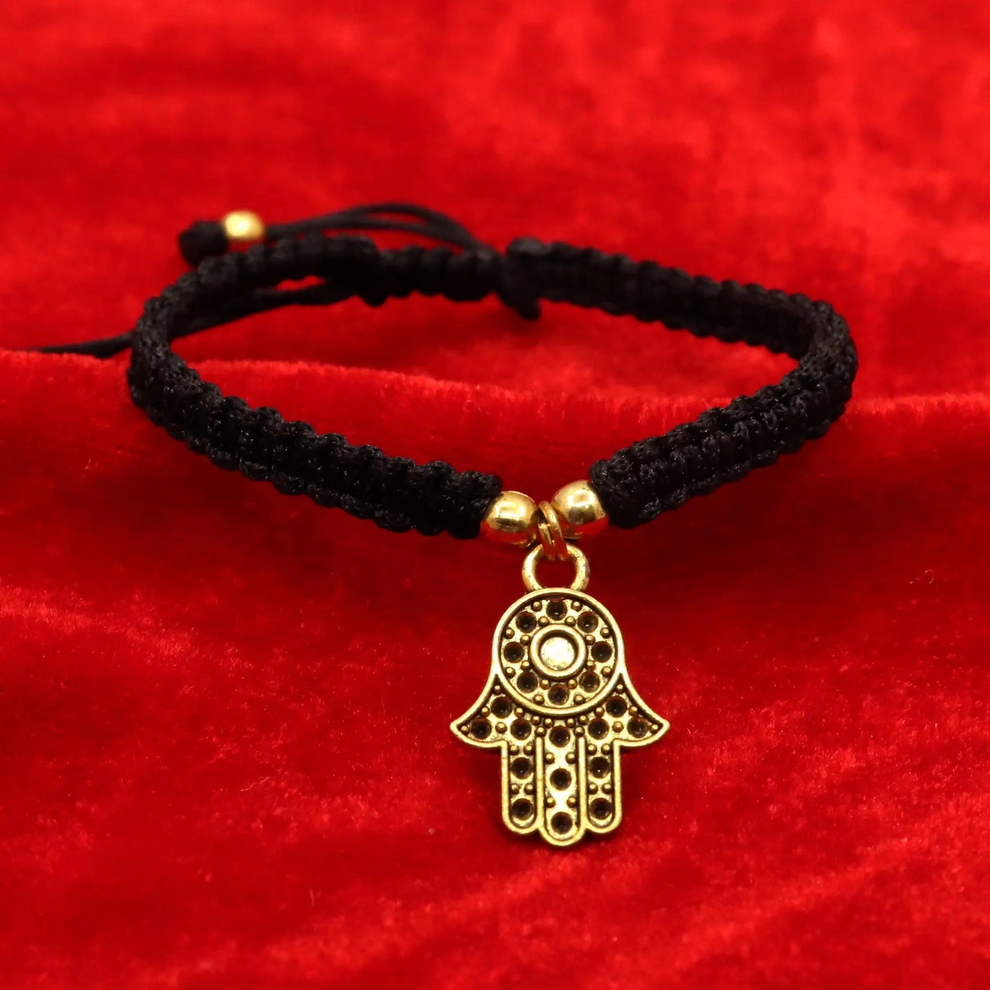 Minimalist Hamsa Hand protection Oxidized pendant Thread Bracelet