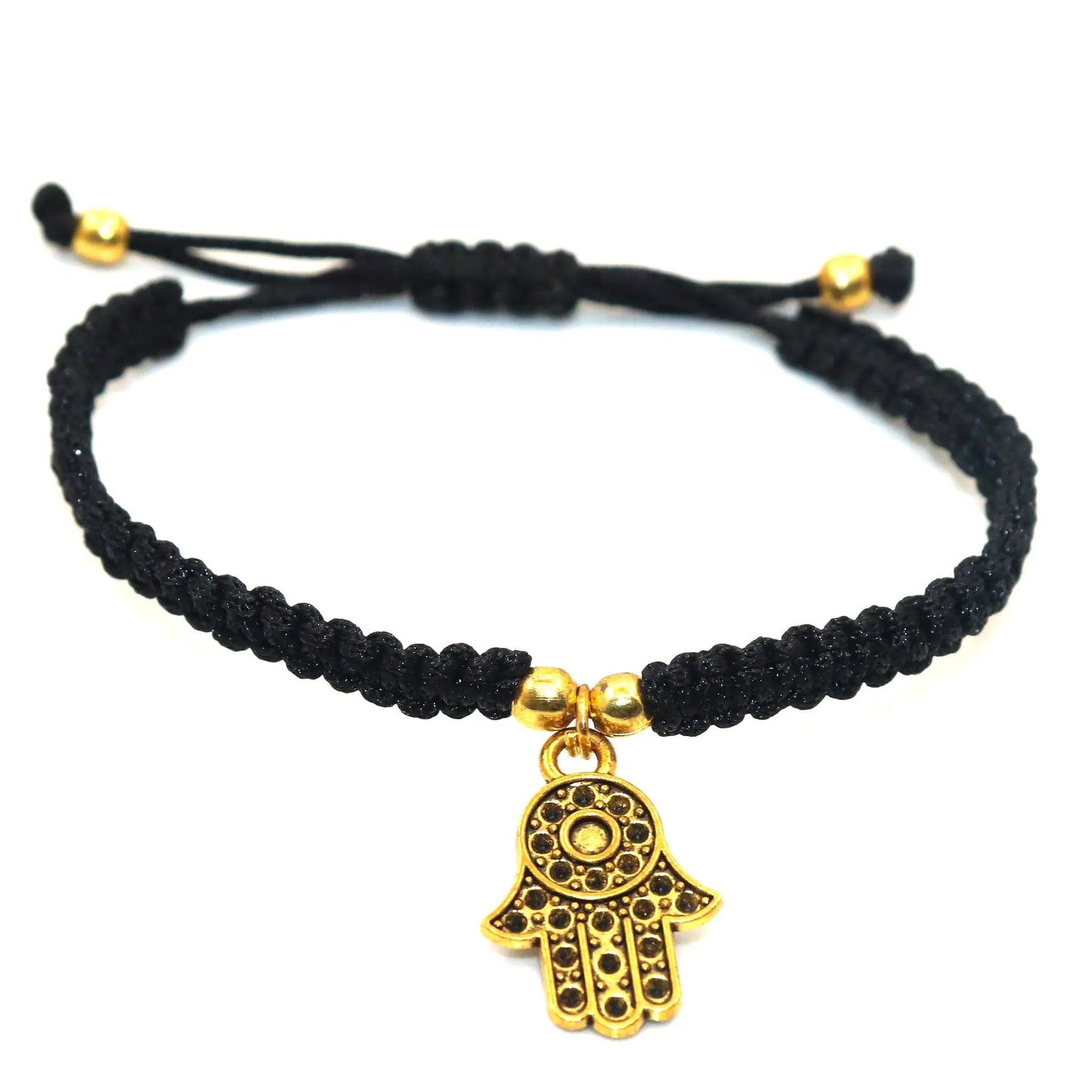 Minimalist Hamsa Hand protection Oxidized pendant Thread Bracelet