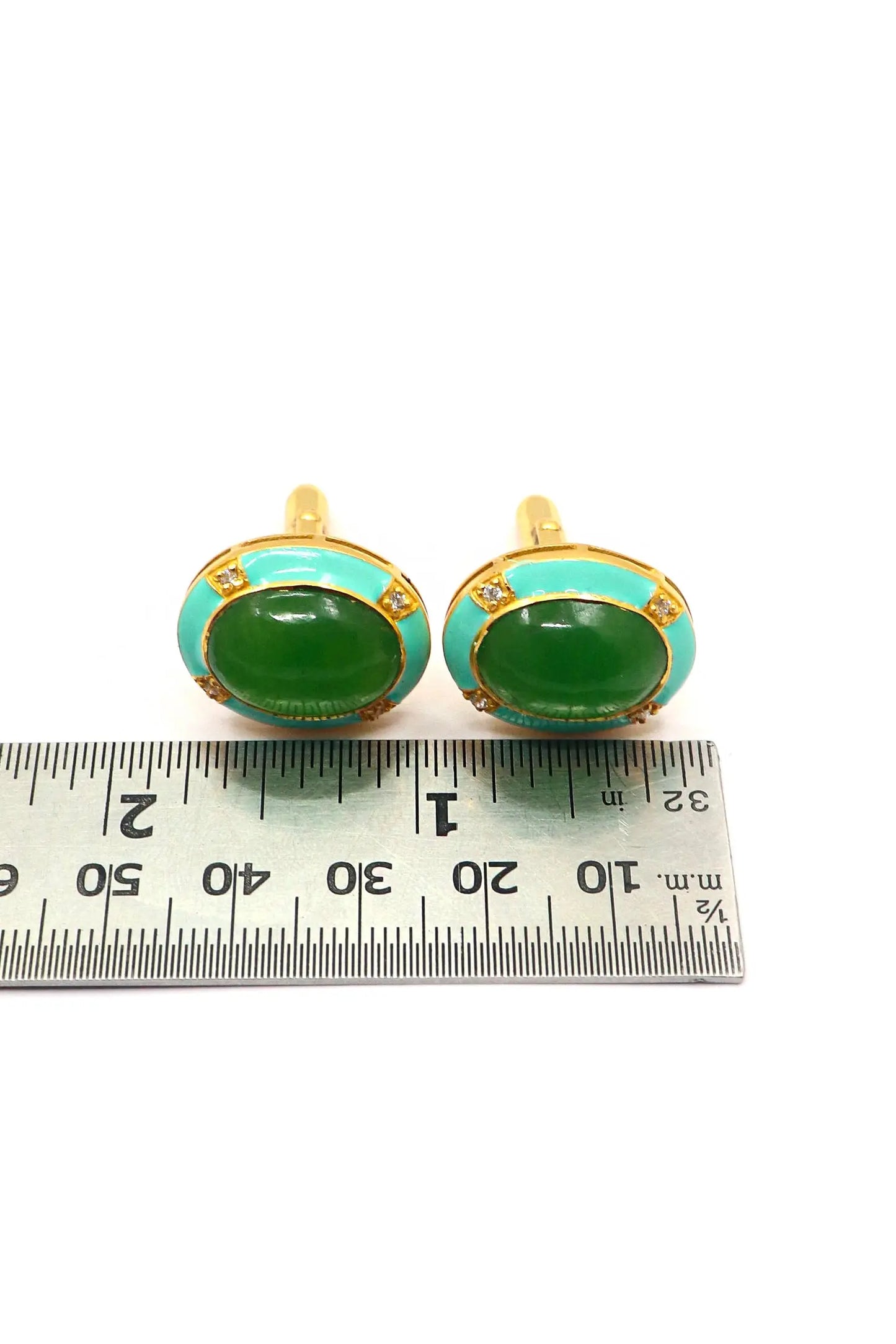 Modern Gentleman’s Gold Plated Enamel Cufflinks with Green Onyx Gemstone Accents Men's Jewelry