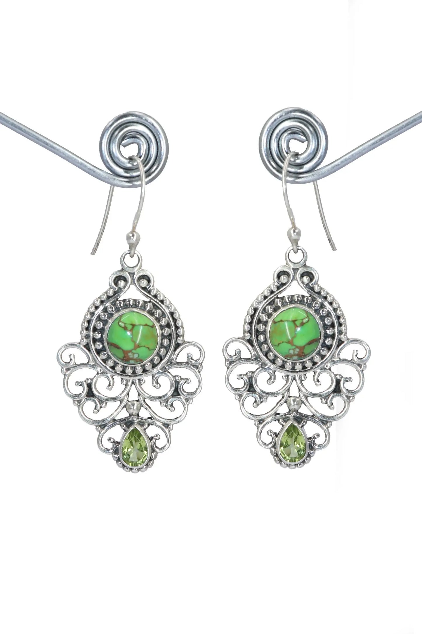 Modern Touch Turquoise and Peridot Gemstone Earrings