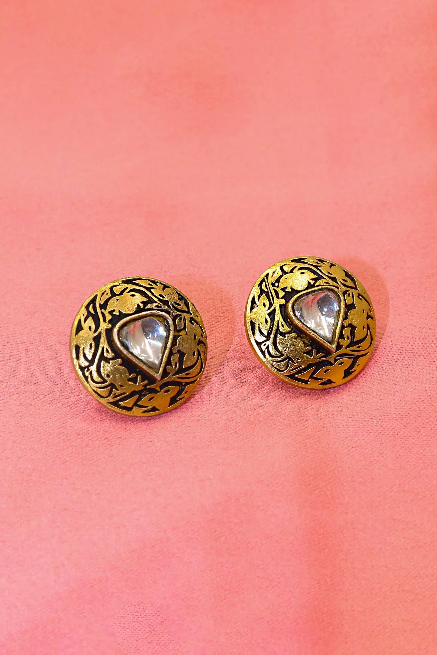 Moissanite Round Studs Carved Designer Earring Jewelry