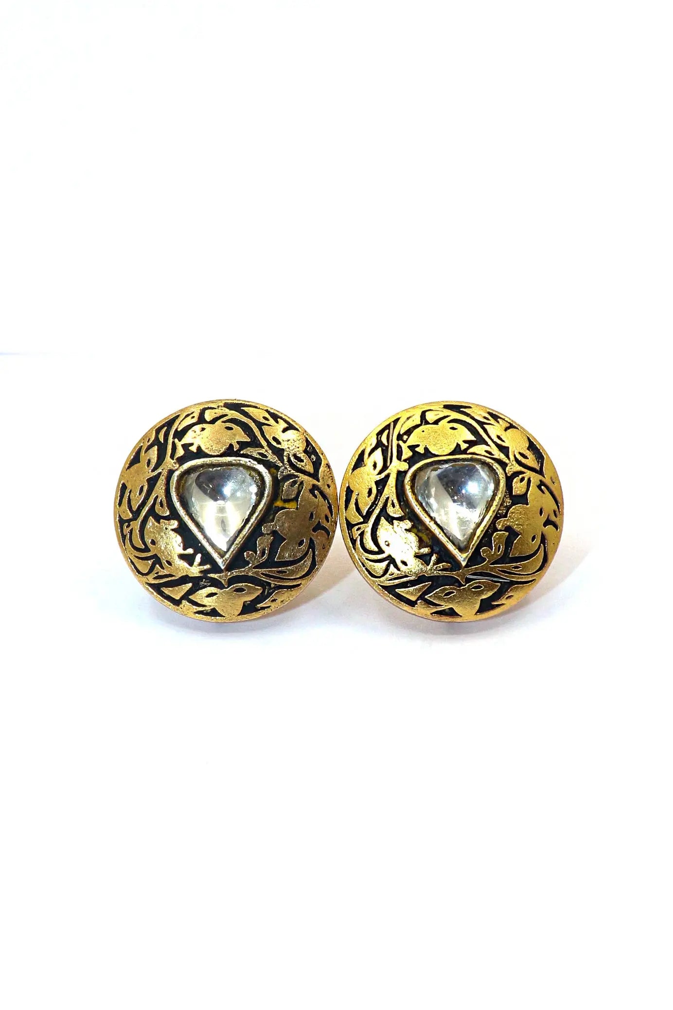 Moissanite Round Studs Carved Designer Earring Jewelry