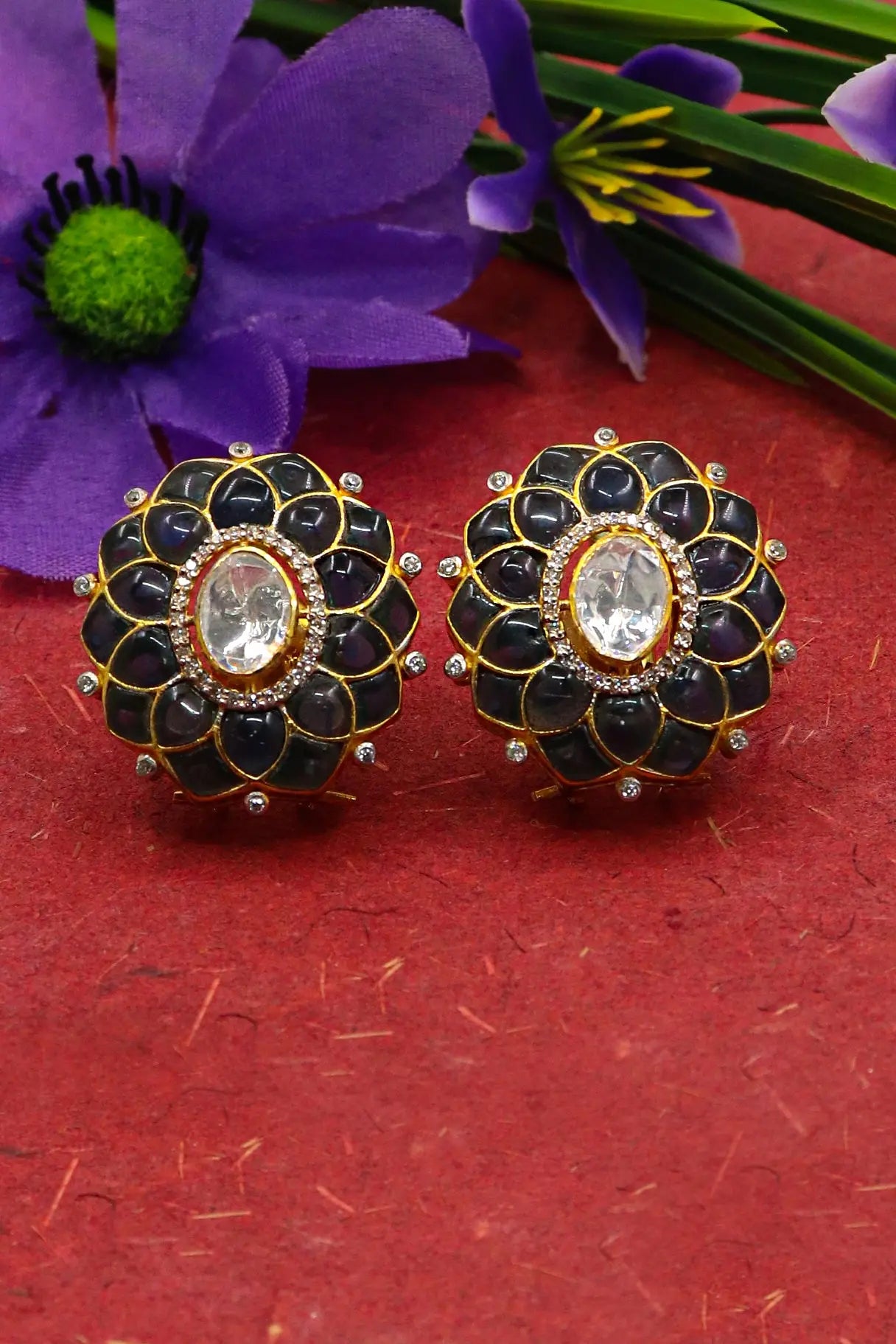 Multi Gemstone Floral Design Stud Earring Jewelry