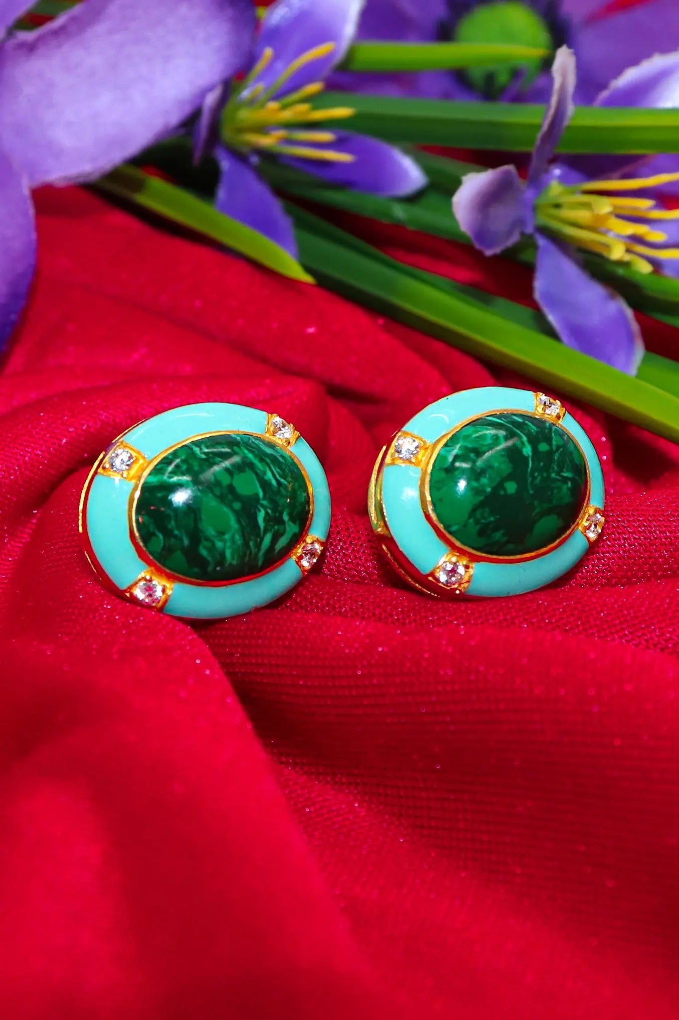 Oval Shape Malachite Gemstone Gold Plated Cufflinks Men's Jewelry