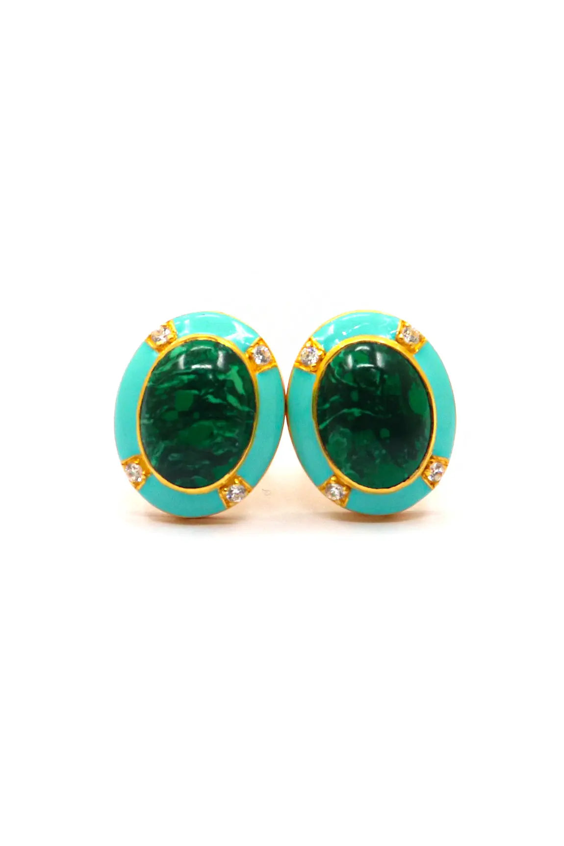 Oval Shape Malachite Gemstone Gold Plated Cufflinks Men's Jewelry