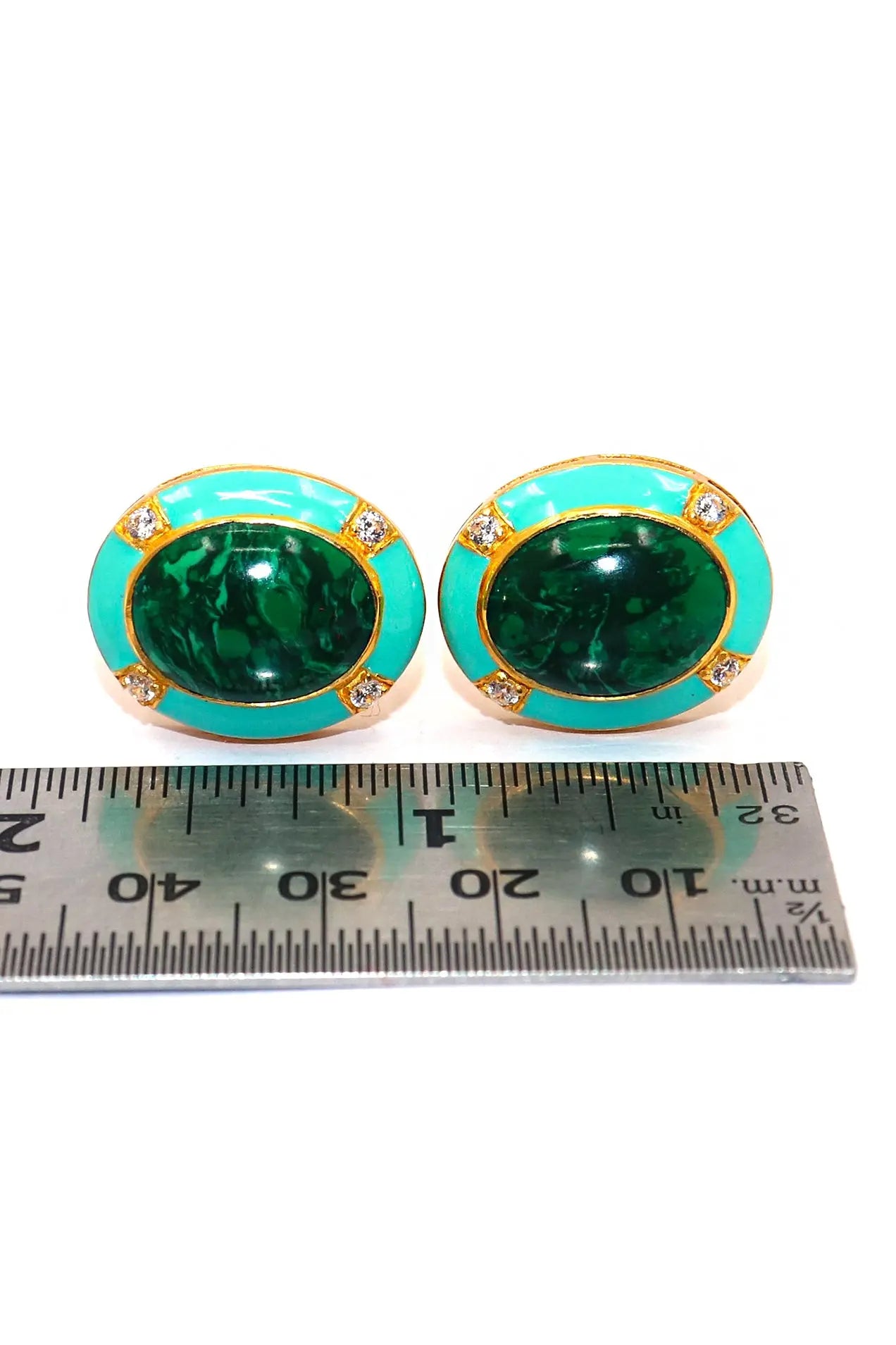 Oval Shape Malachite Gemstone Gold Plated Cufflinks Men's Jewelry