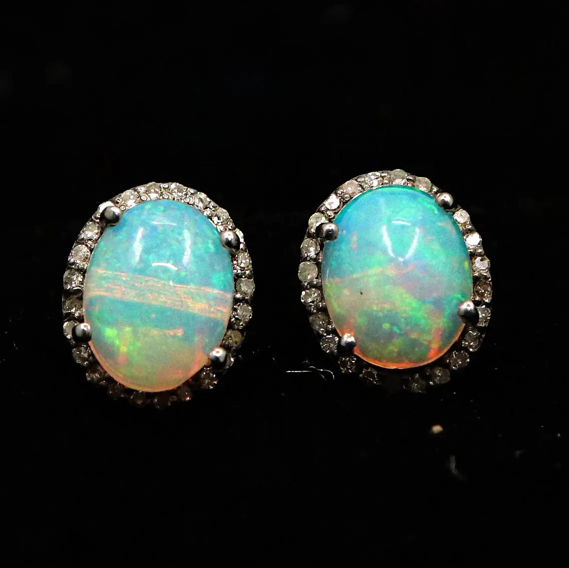 Queen Era Opal Gemstone And Diamond Stud Earring Jewelry VJewels