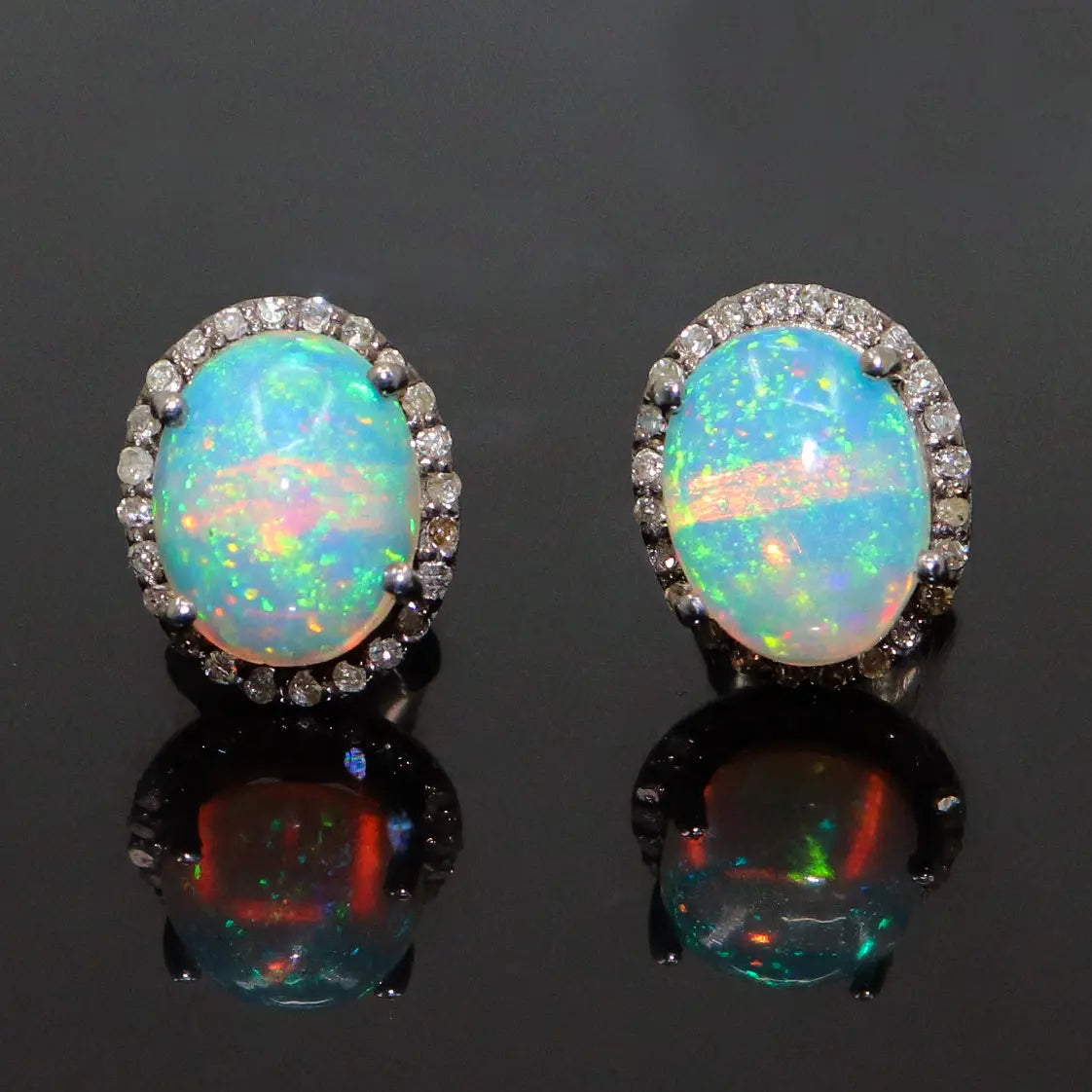 Queen Era Opal Gemstone And Diamond Stud Earring Jewelry VJewels