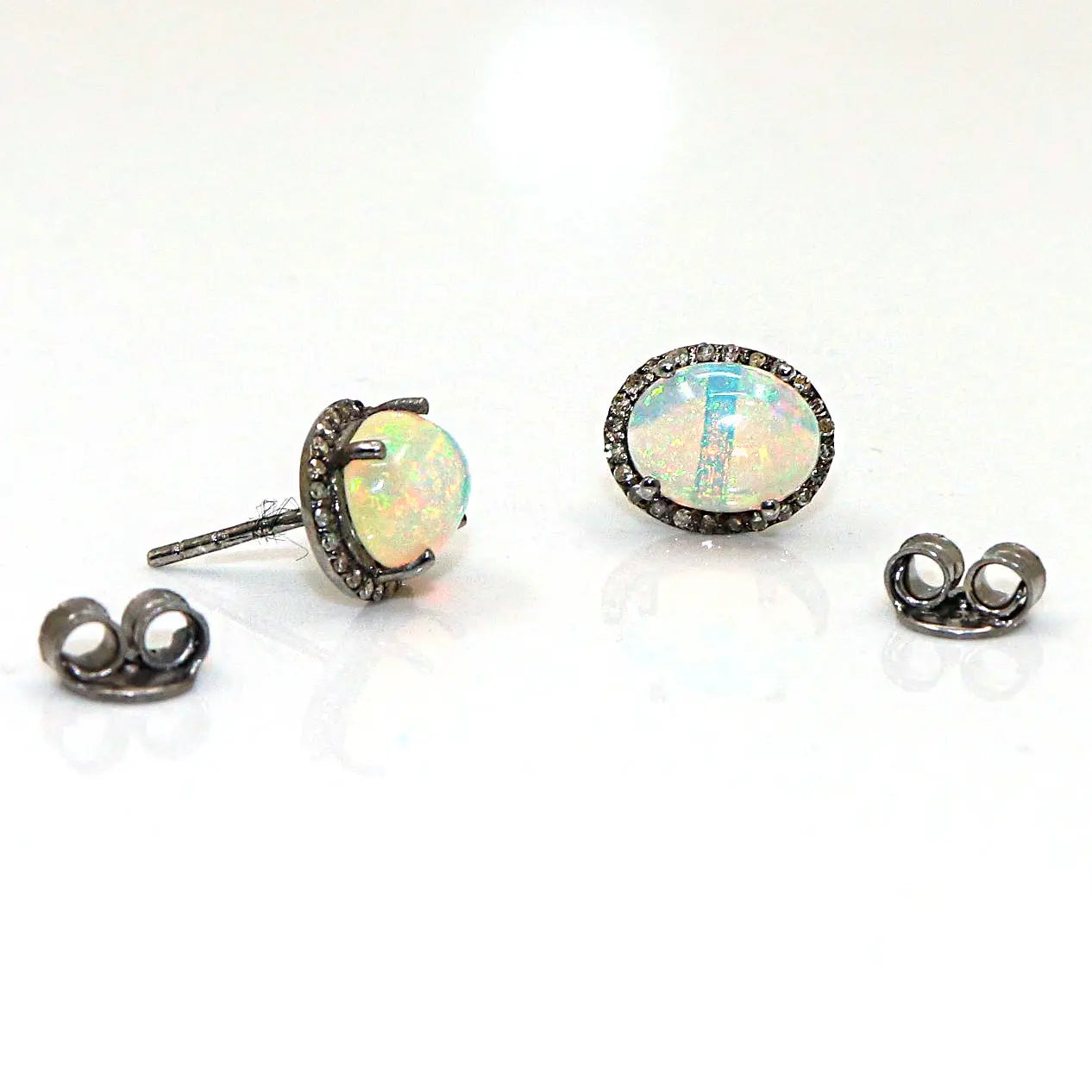 Queen Era Opal Gemstone And Diamond Stud Earring Jewelry VJewels