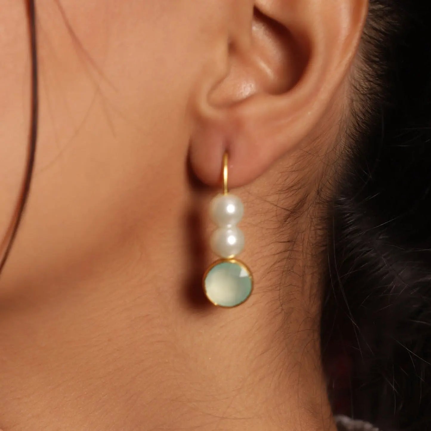 Radiant Aquamarine & Fresh Pearl Gold Plated Hoop Earrings Jewelry