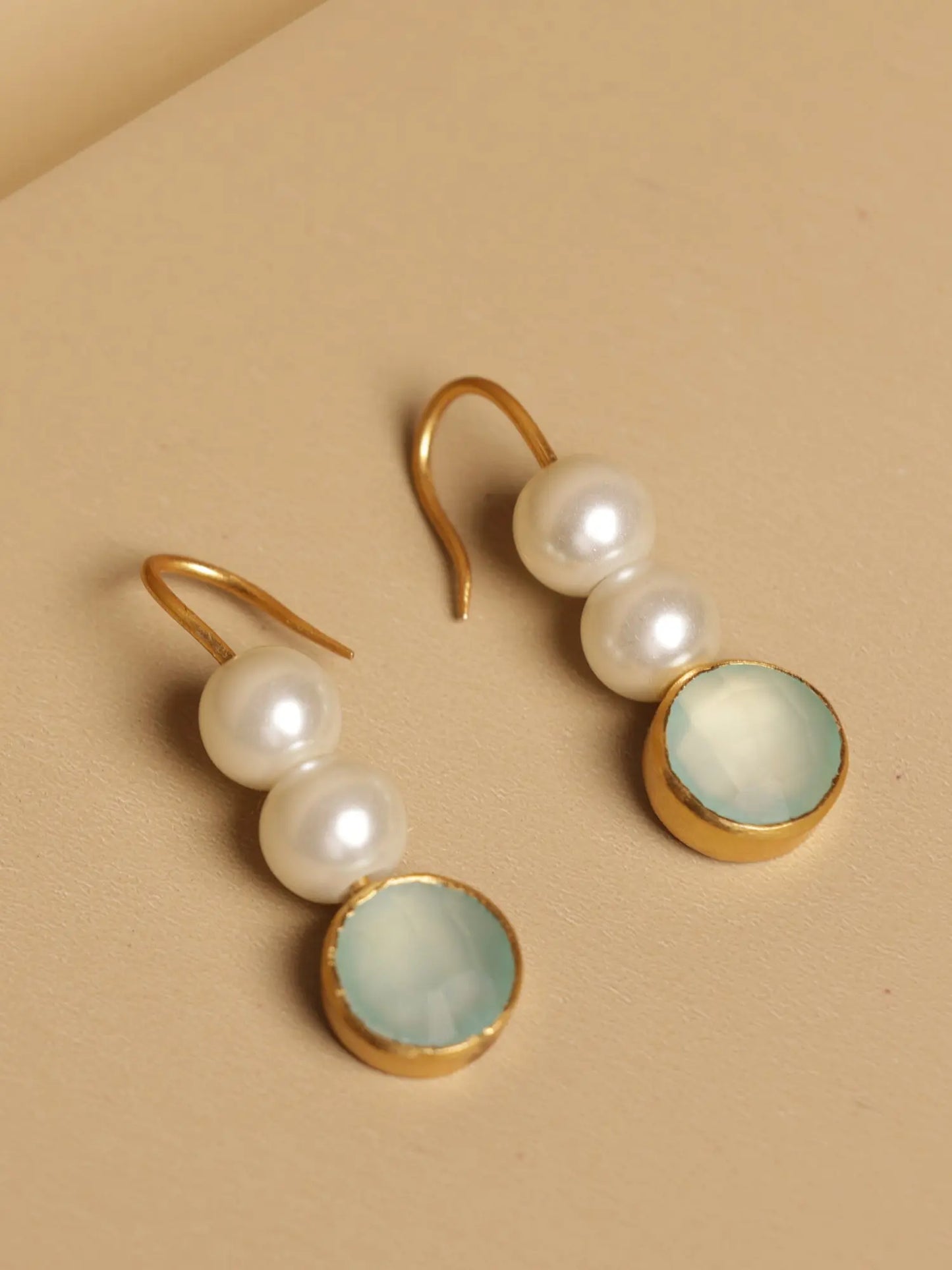 Radiant Aquamarine & Fresh Pearl Gold Plated Hoop Earrings Jewelry