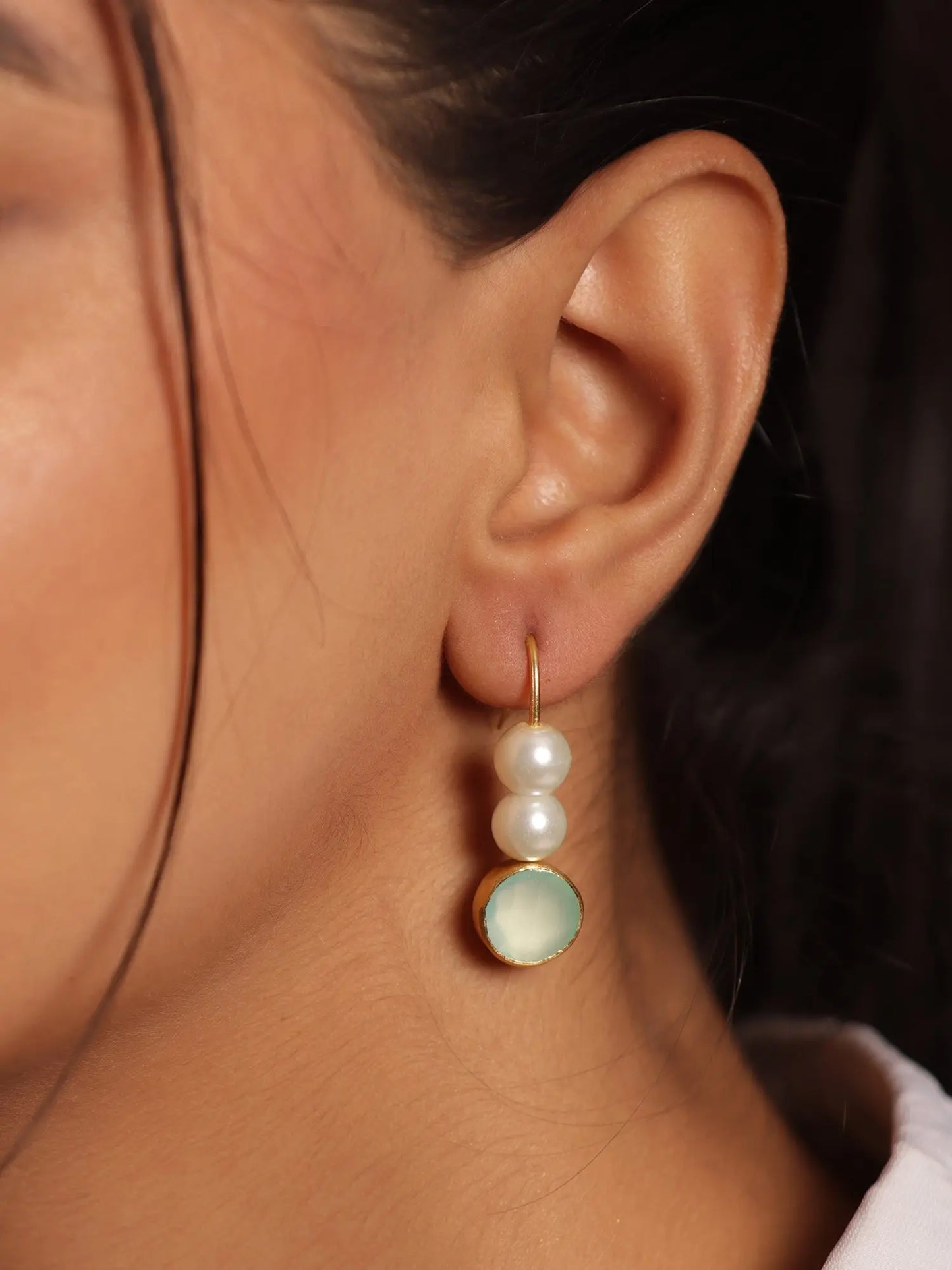 Radiant Aquamarine & Fresh Pearl Gold Plated Hoop Earrings Jewelry