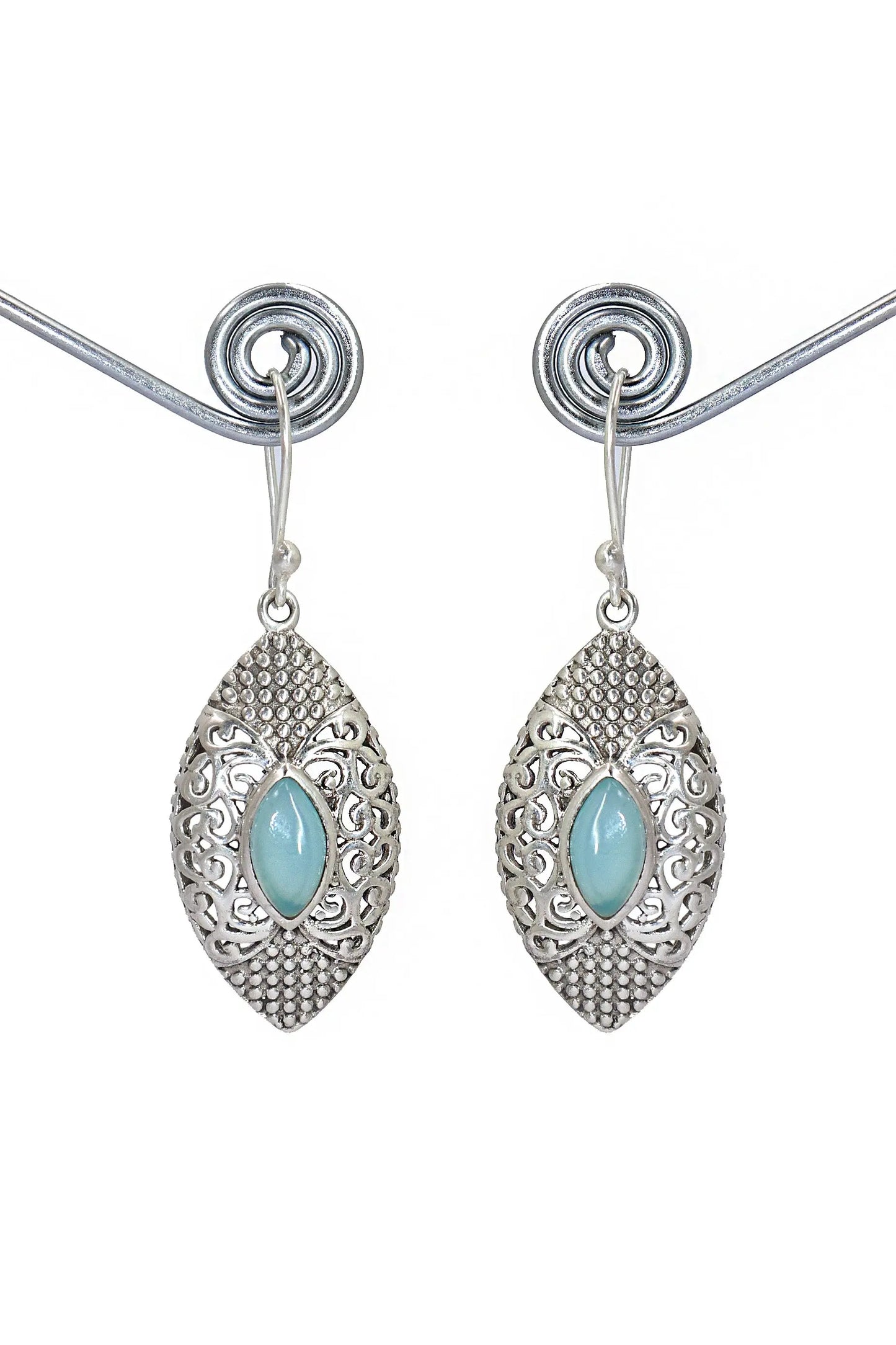 Radiant Gold-Plated Earrings with Elegant Blue Chalcedony Stones Jewelry