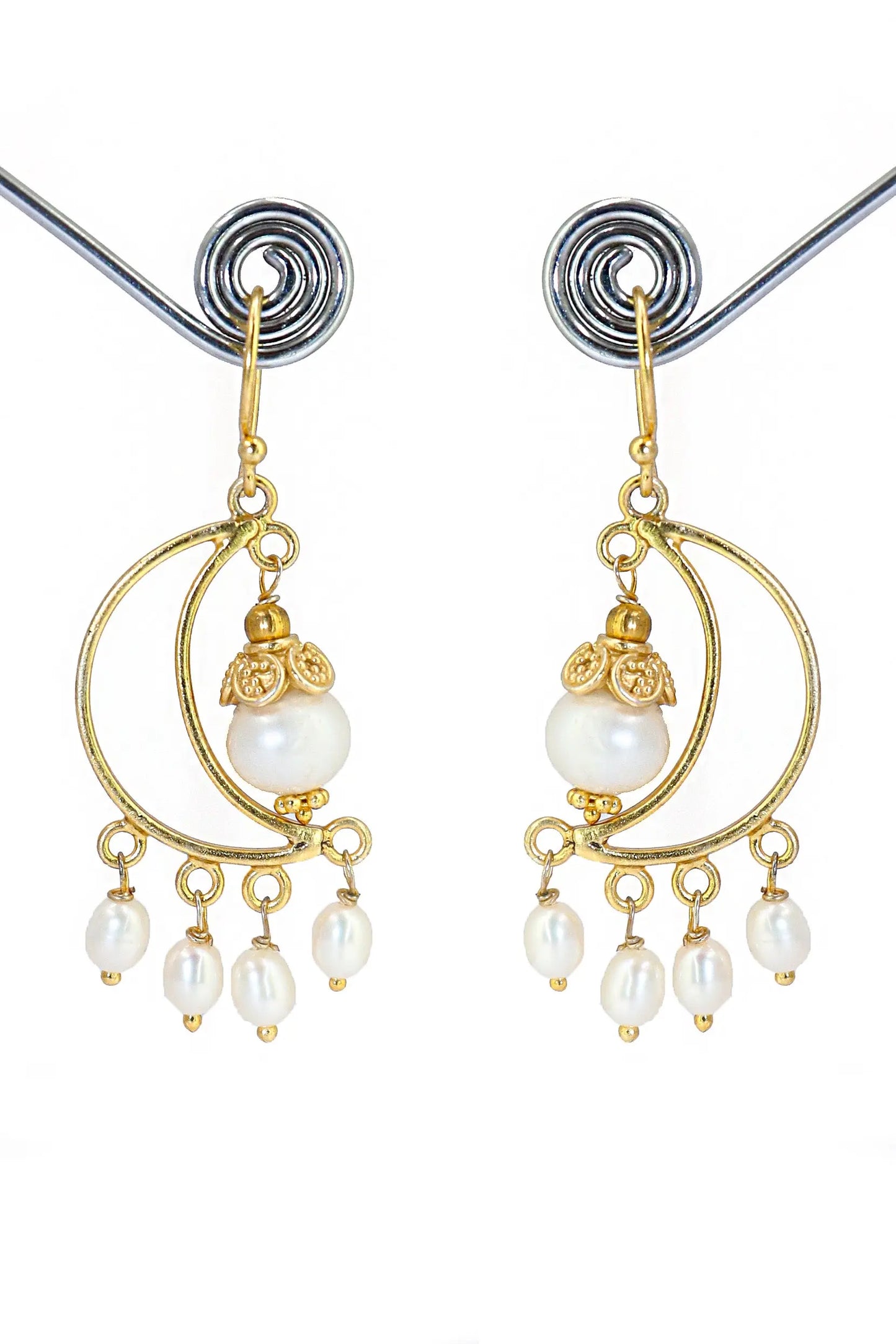 Radiant Gold-Plated Earrings with Stylish Pearl Gemstone Jewelry