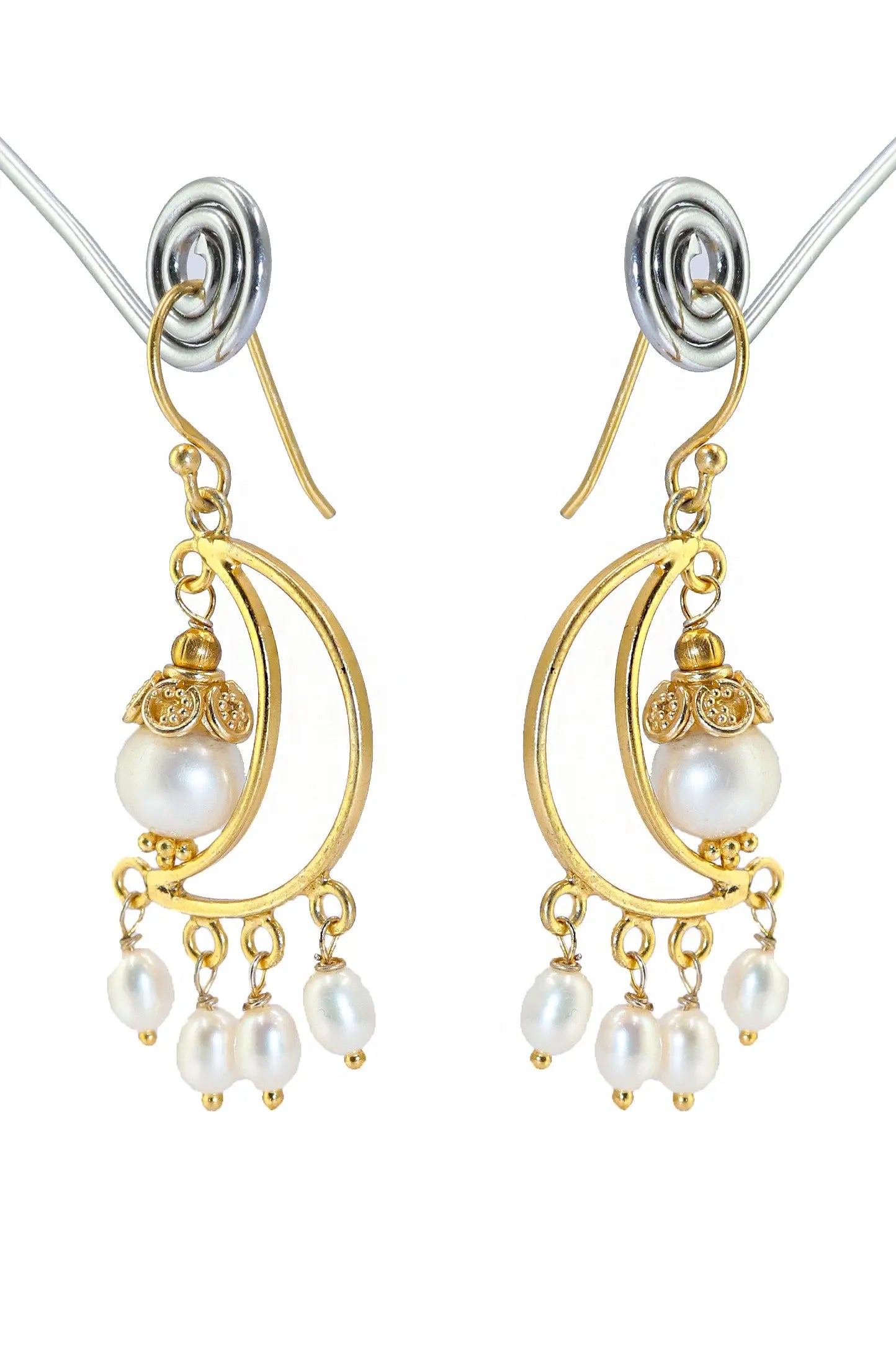 Radiant Gold-Plated Earrings with Stylish Pearl Gemstone Jewelry