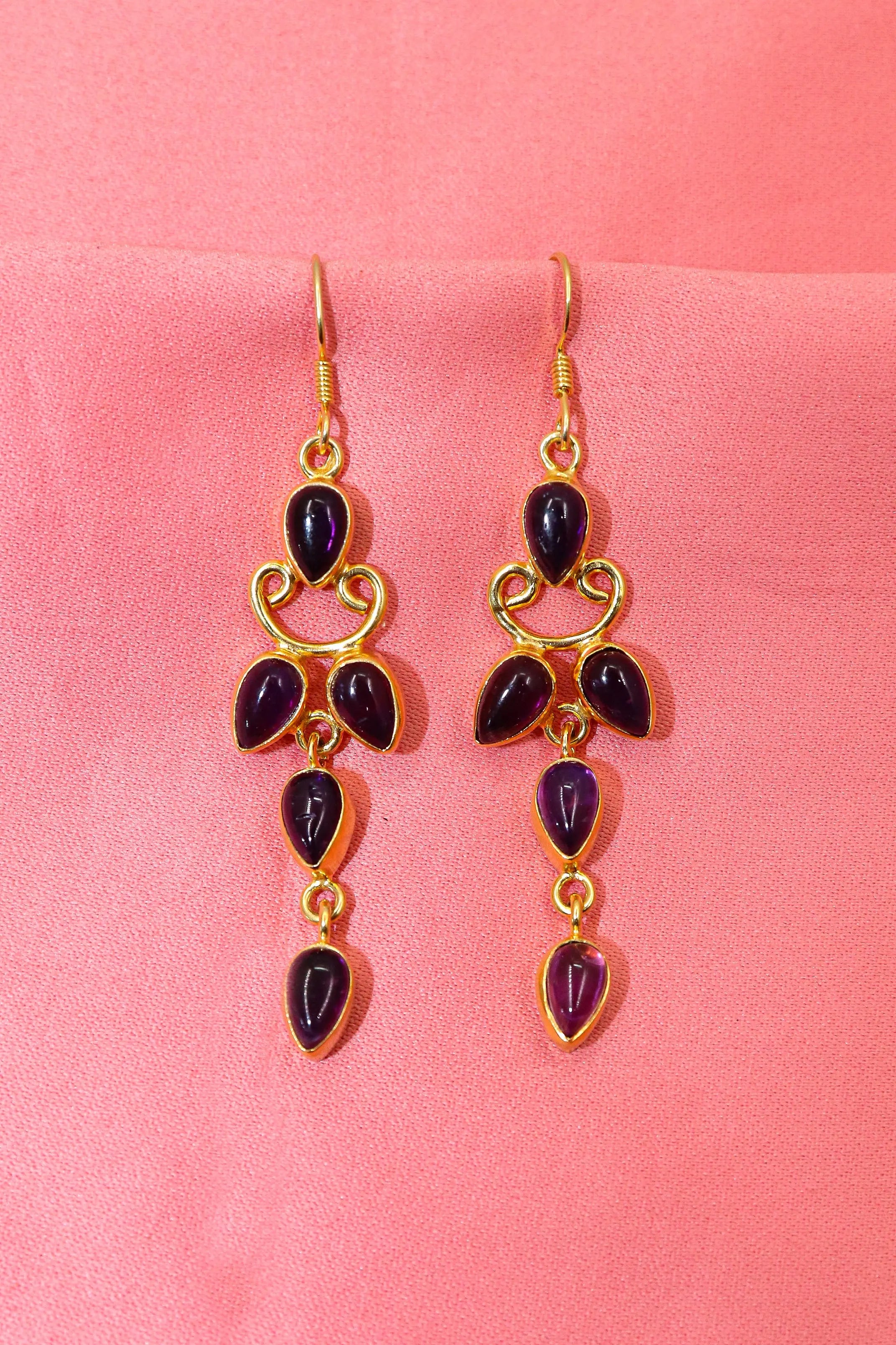 Refined Gold-Plated Earrings Featuring Purple Amethyst Gemstone Drops Earring Jewelry