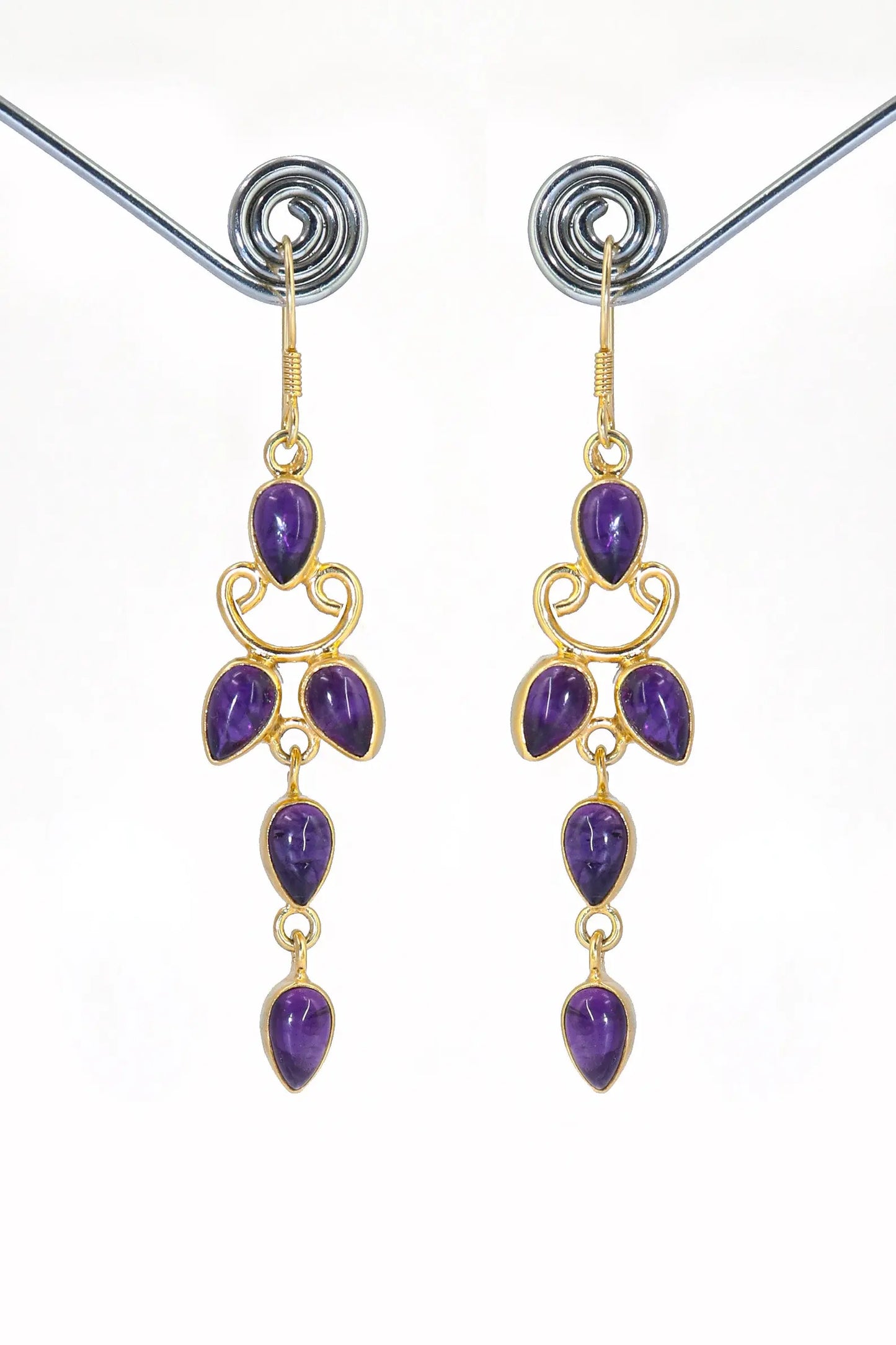 Refined Gold-Plated Earrings Featuring Purple Amethyst Gemstone Drops Earring Jewelry