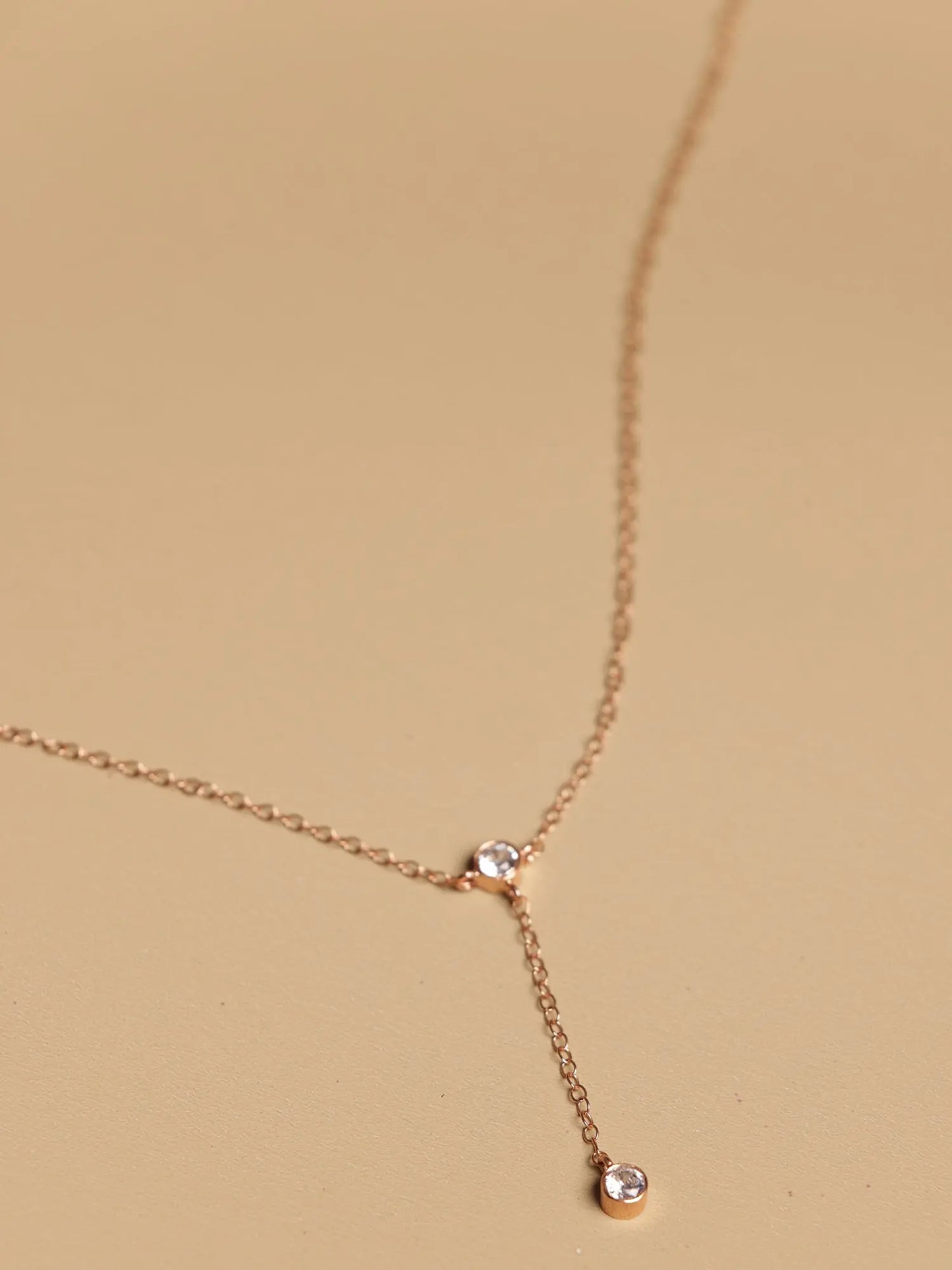 Rose Gold Plated CZ Charm Minimalist Lariat Necklace Jewelry