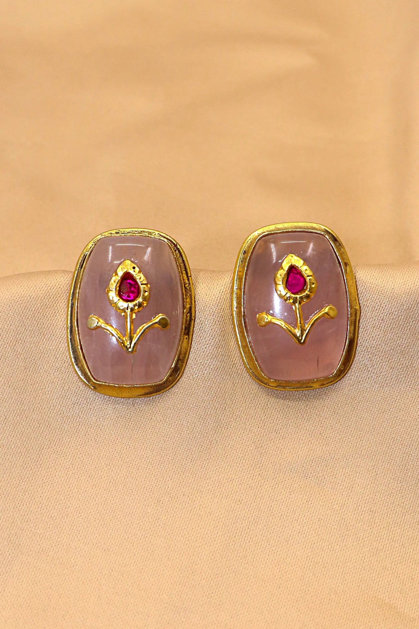 Rose Quartz Gemstone Studs Earring Women Jewelry