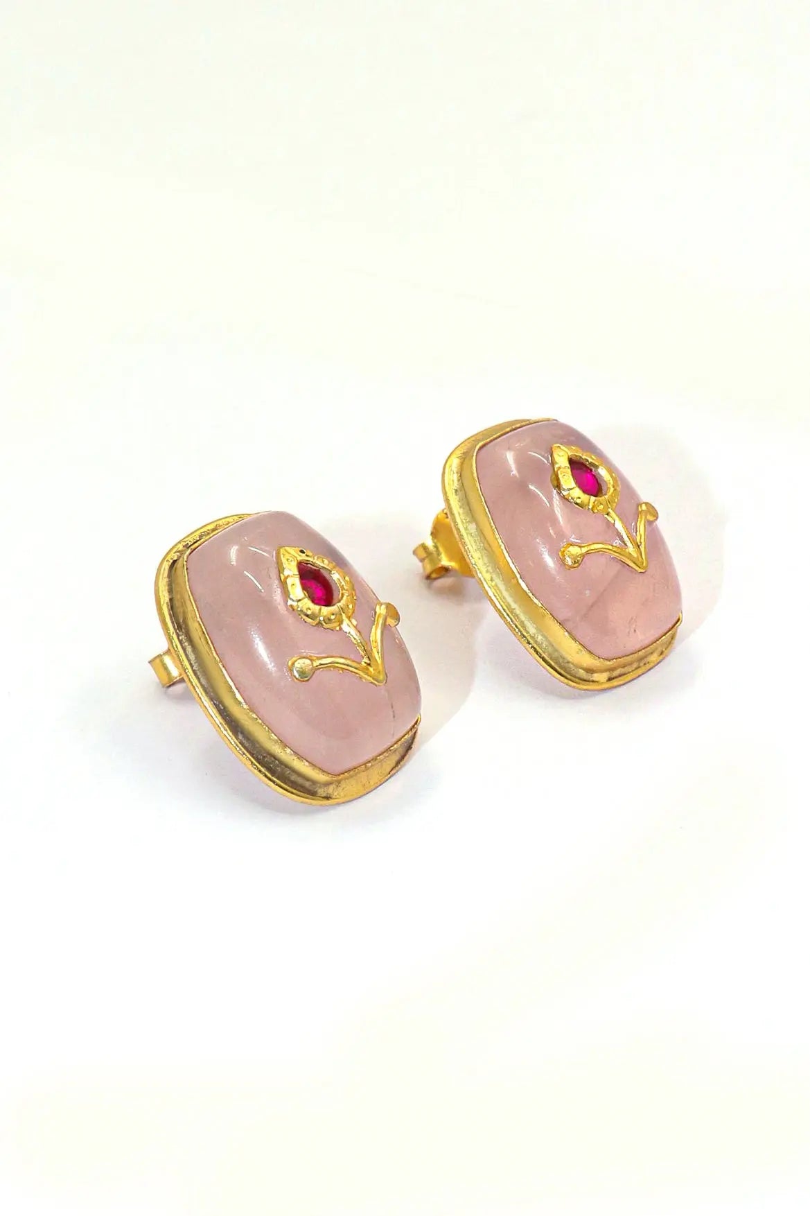 Rose Quartz Gemstone Studs Earring Women Jewelry