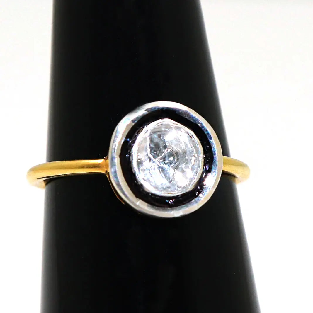 Round Shape Uncut Diamond Polki Gold Plated Ring Jewelry VJewels