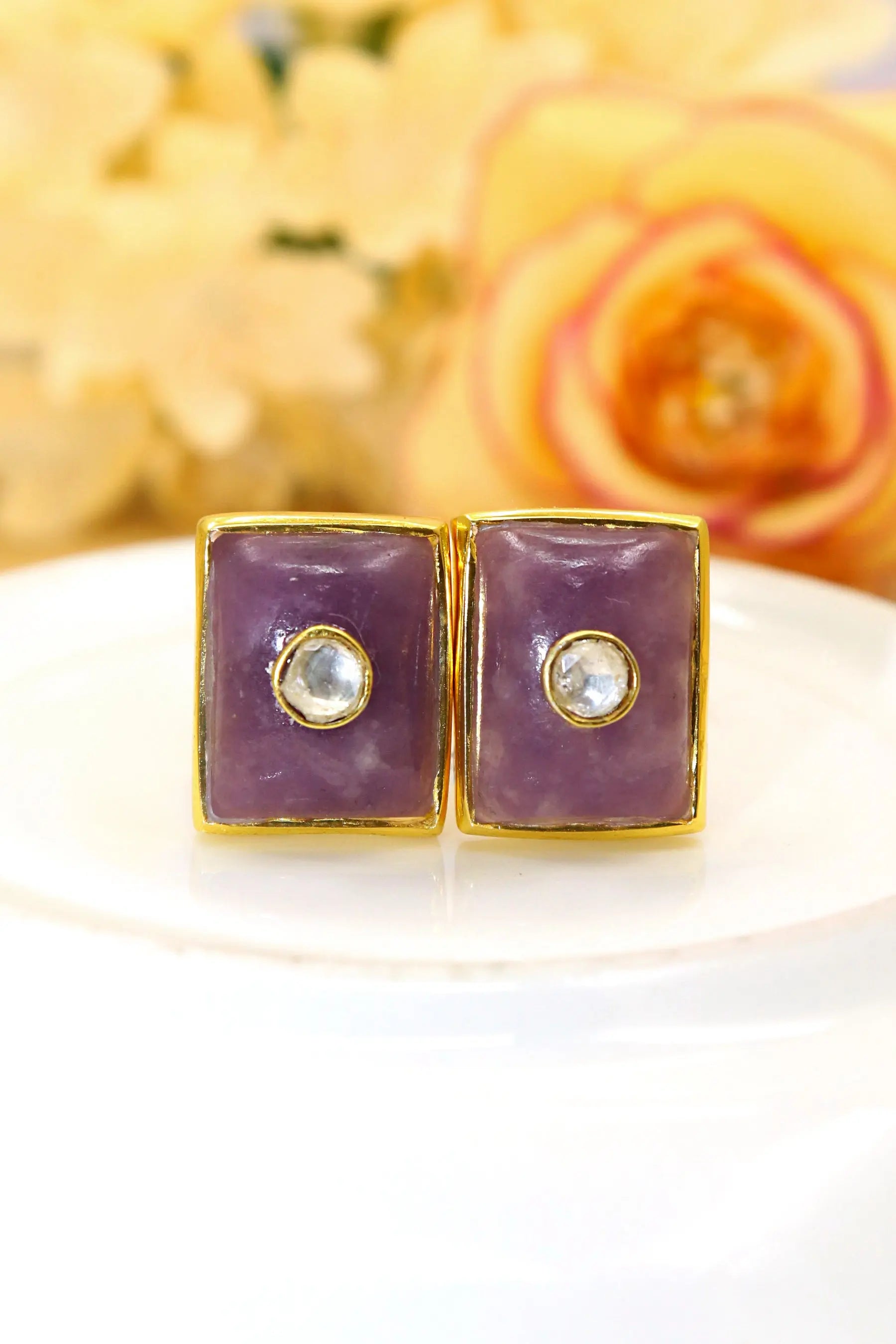 Royal Touch Gold Plated Cufflinks Featuring Sparkling Moissanite and Semi-Precious Stones Men's Jewelry