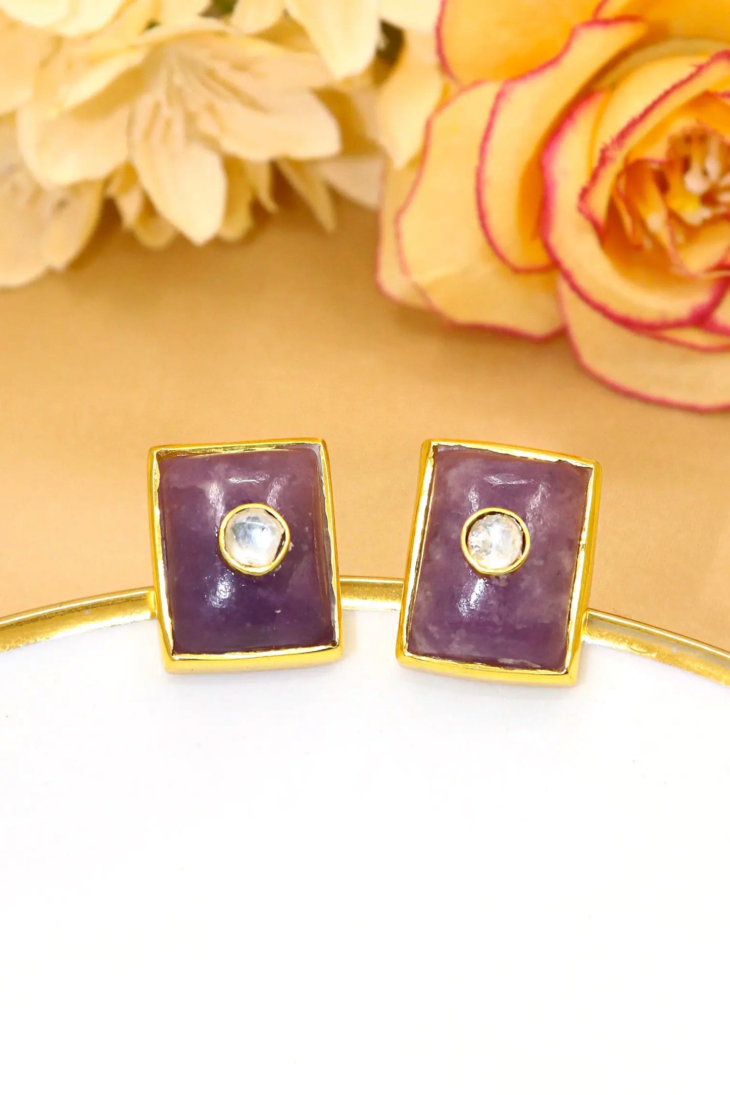 Royal Touch Gold Plated Cufflinks Featuring Sparkling Moissanite and Semi-Precious Stones Men's Jewelry