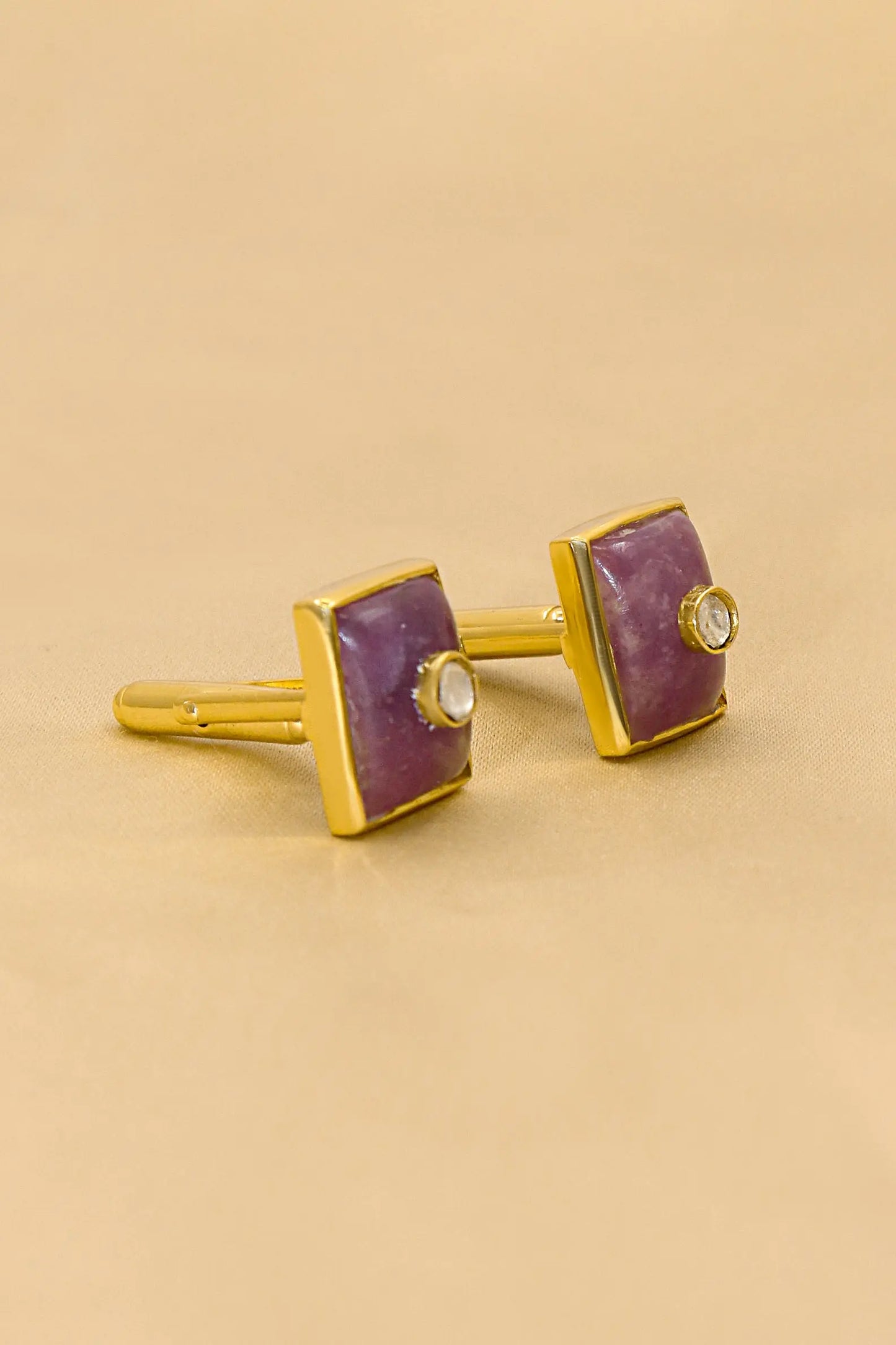 Royal Touch Gold Plated Cufflinks Featuring Sparkling Moissanite and Semi-Precious Stones Men's Jewelry