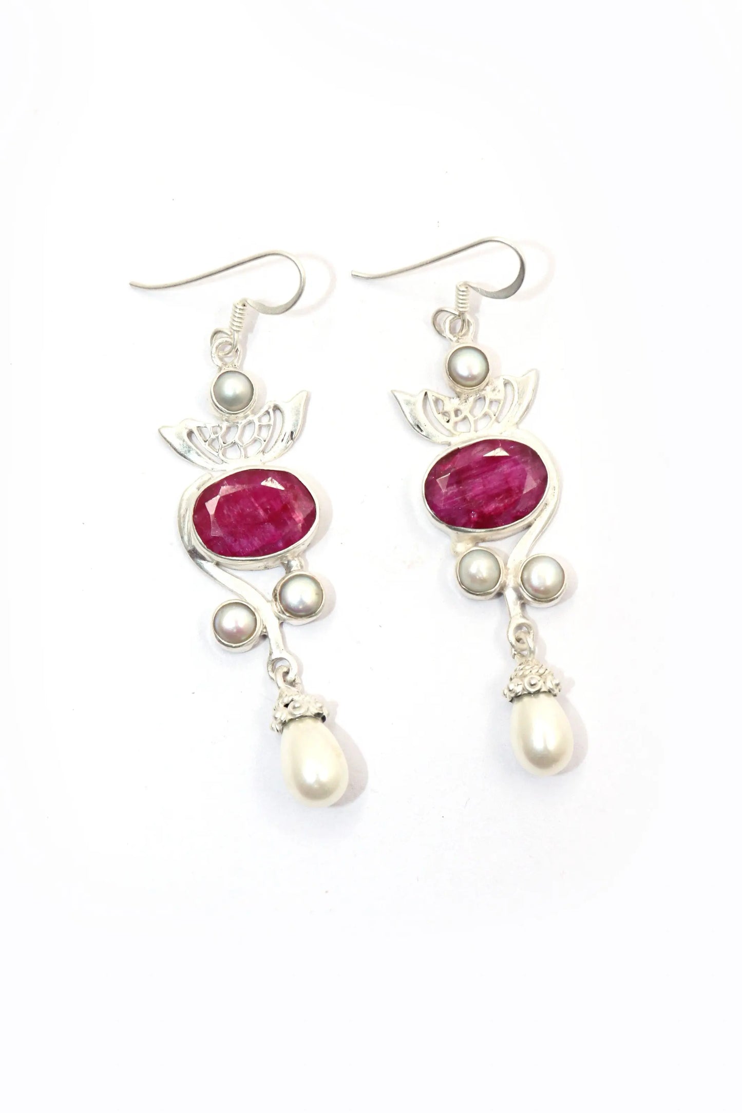 Ruby And Pearl Gemstone Earrings with Lightweight Design Jewelry