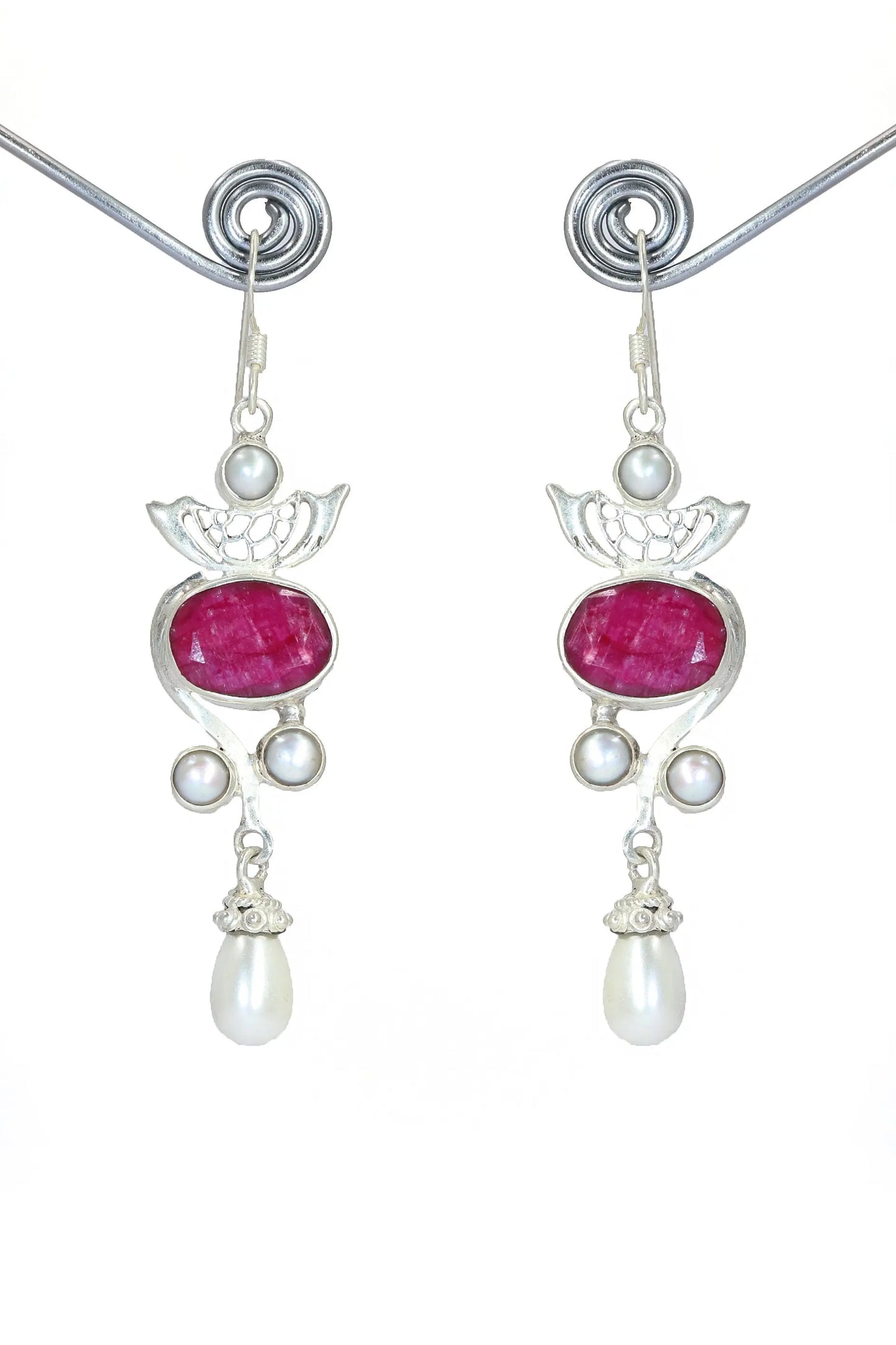 Ruby And Pearl Gemstone Earrings with Lightweight Design Jewelry