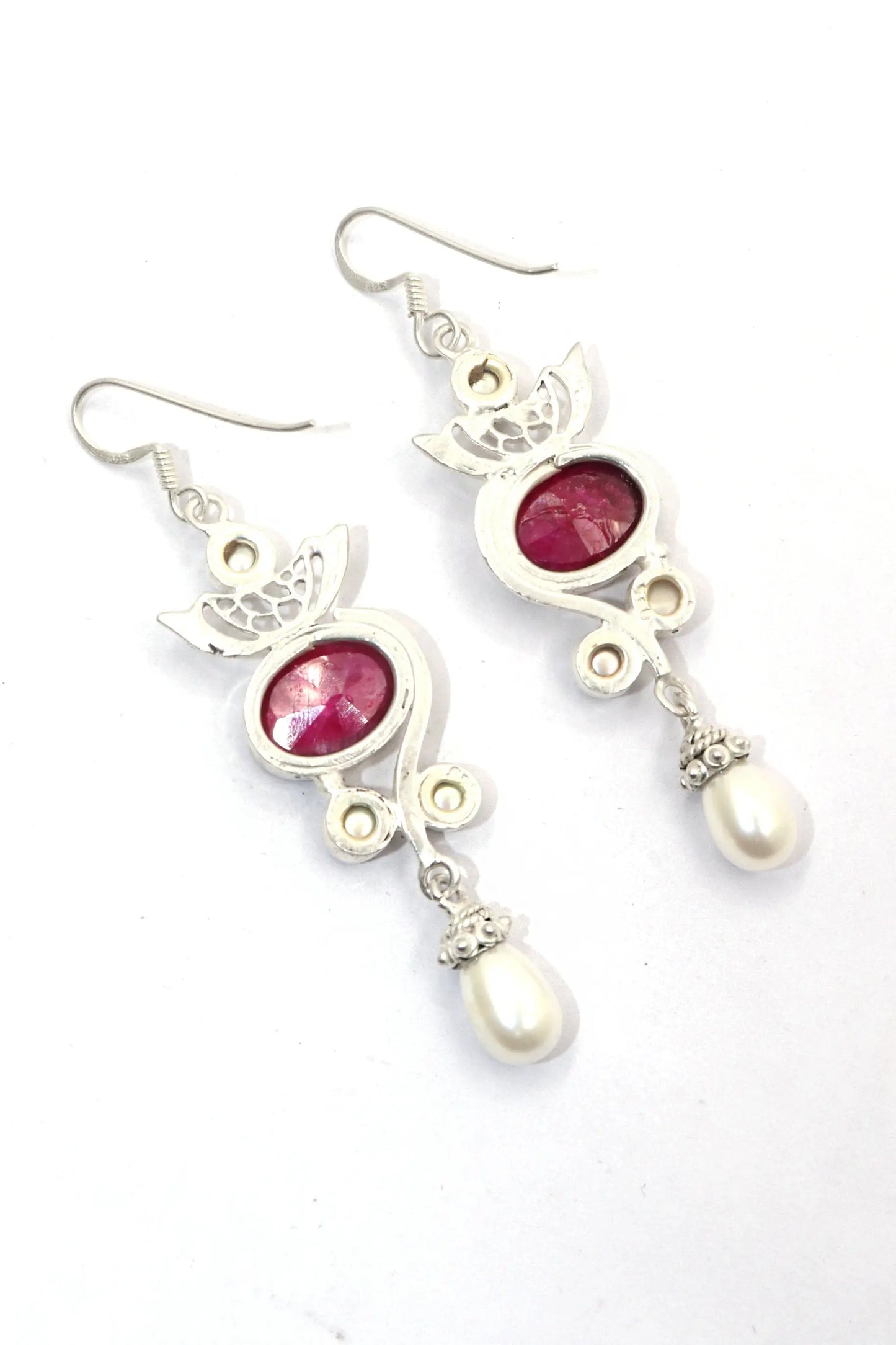 Ruby And Pearl Gemstone Earrings with Lightweight Design Jewelry